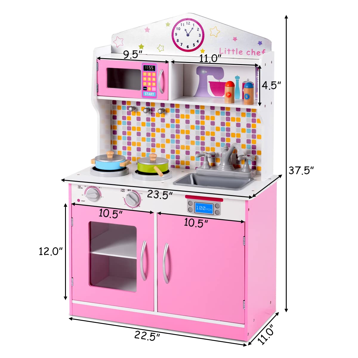 MAT EXPERT Kids Wooden Chef Pretend Play Kitchen Set with Removable Sink, Cookware, Microwave & Storage - Educational Toy for Boys & Girls Ages 3+ - Perfect for Pretend Cooking, Role Play & Early Learning at Home or Preschool