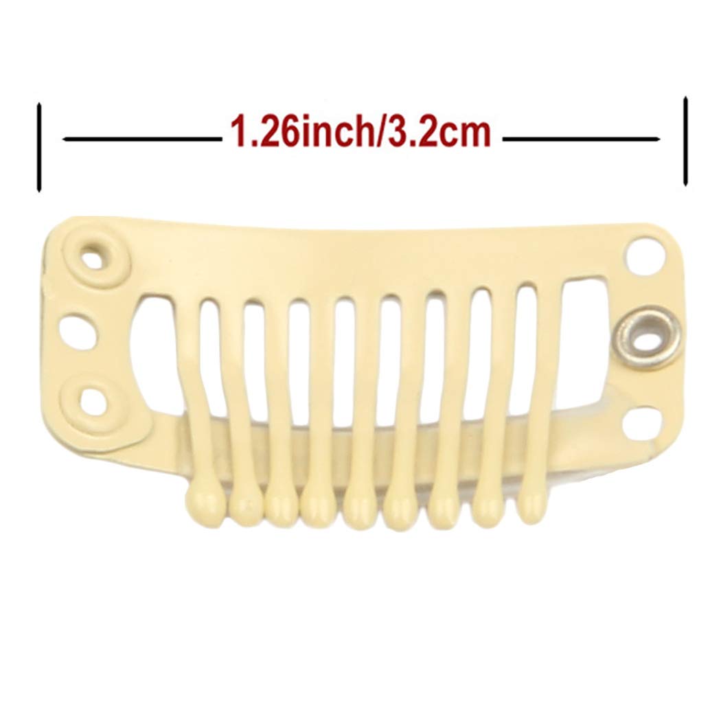 30pcs 9 Teeth Stainless Steel Snap Comb Wig Clips for Hair Extensions & Wigs - Includes 30 Assorted Sewing Needles & 2 Rolls Thread (Beige) - Perfect for Securing Hairpieces, Weaves & Cosplay Wigs