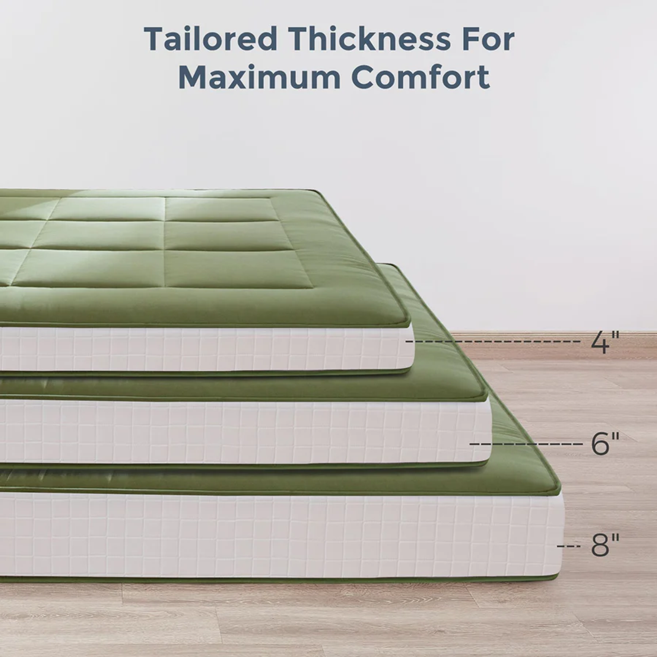 MAXYOYO Padded Japanese Floor Mattress - Green Foldable Roll Up Futon Mattress for Bedroom, Guest Room & Travel | Comfortable Floor Sleeping & Lounging
