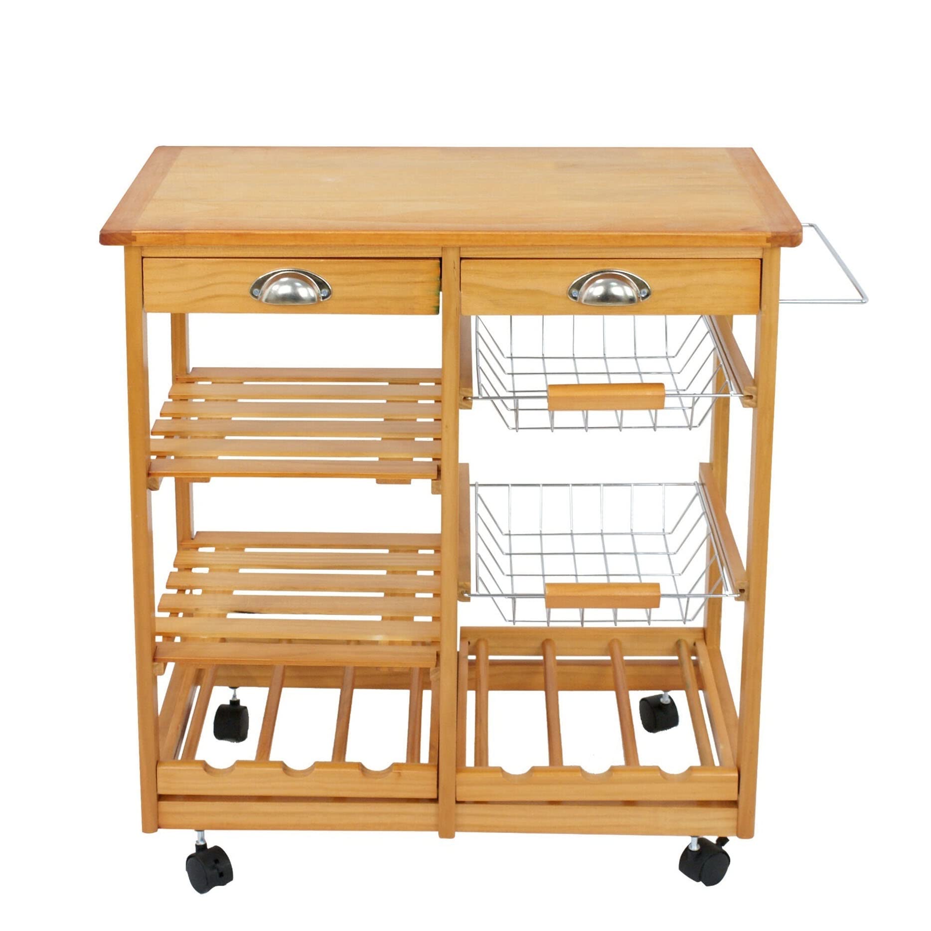 Durable Rolling Wood Kitchen Island Cart with Storage Drawers - Mobile Kitchen Trolley for Dining Room, Pantry & Small Space Organization