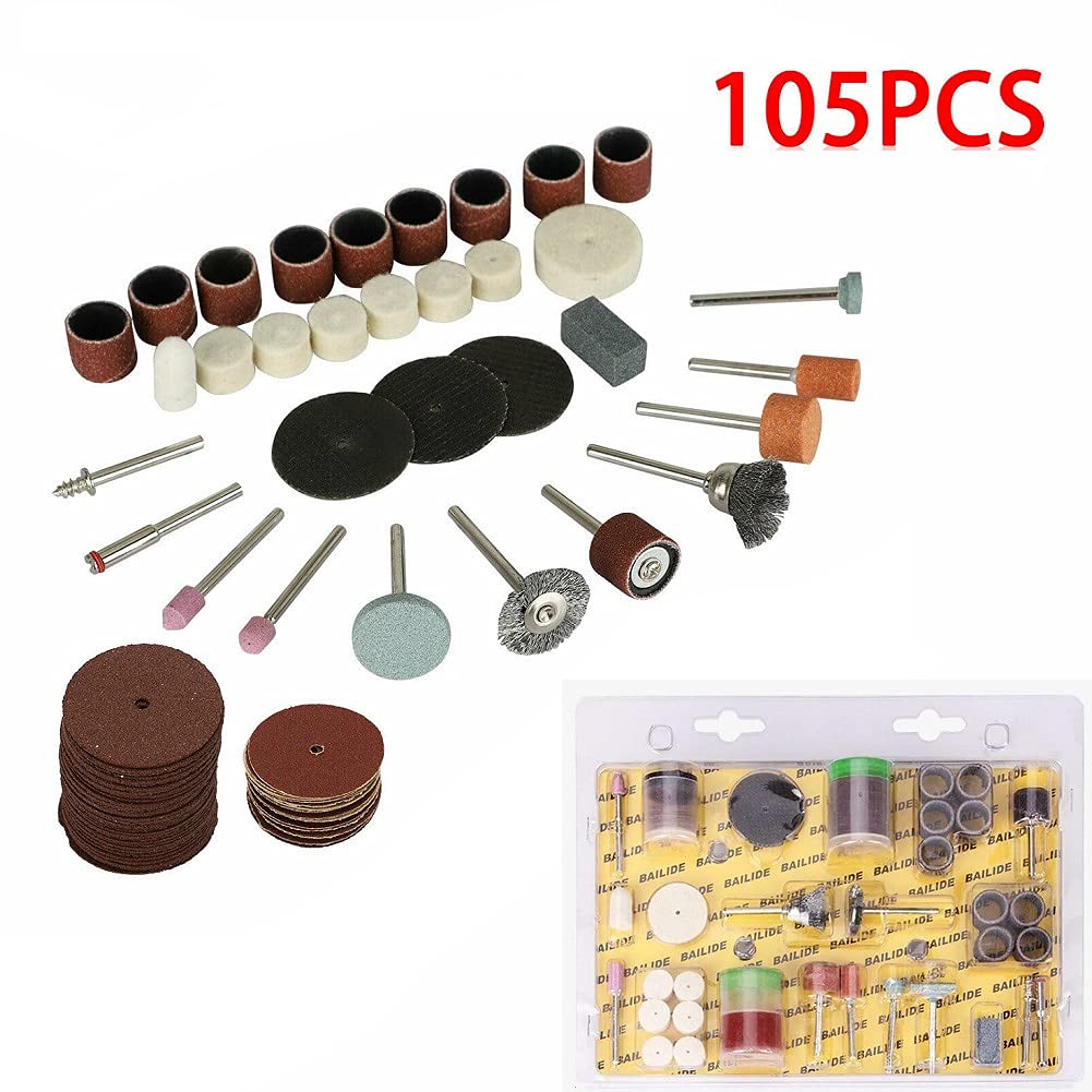 105pcs Mini Electric Drill Grinder Rotary Tool Accessory Bit Set - Grinding, Sanding, Polishing Disc Wheel & Cutter Drill Bits for DIY Crafts, Jewelry Making & Home Repair Projects