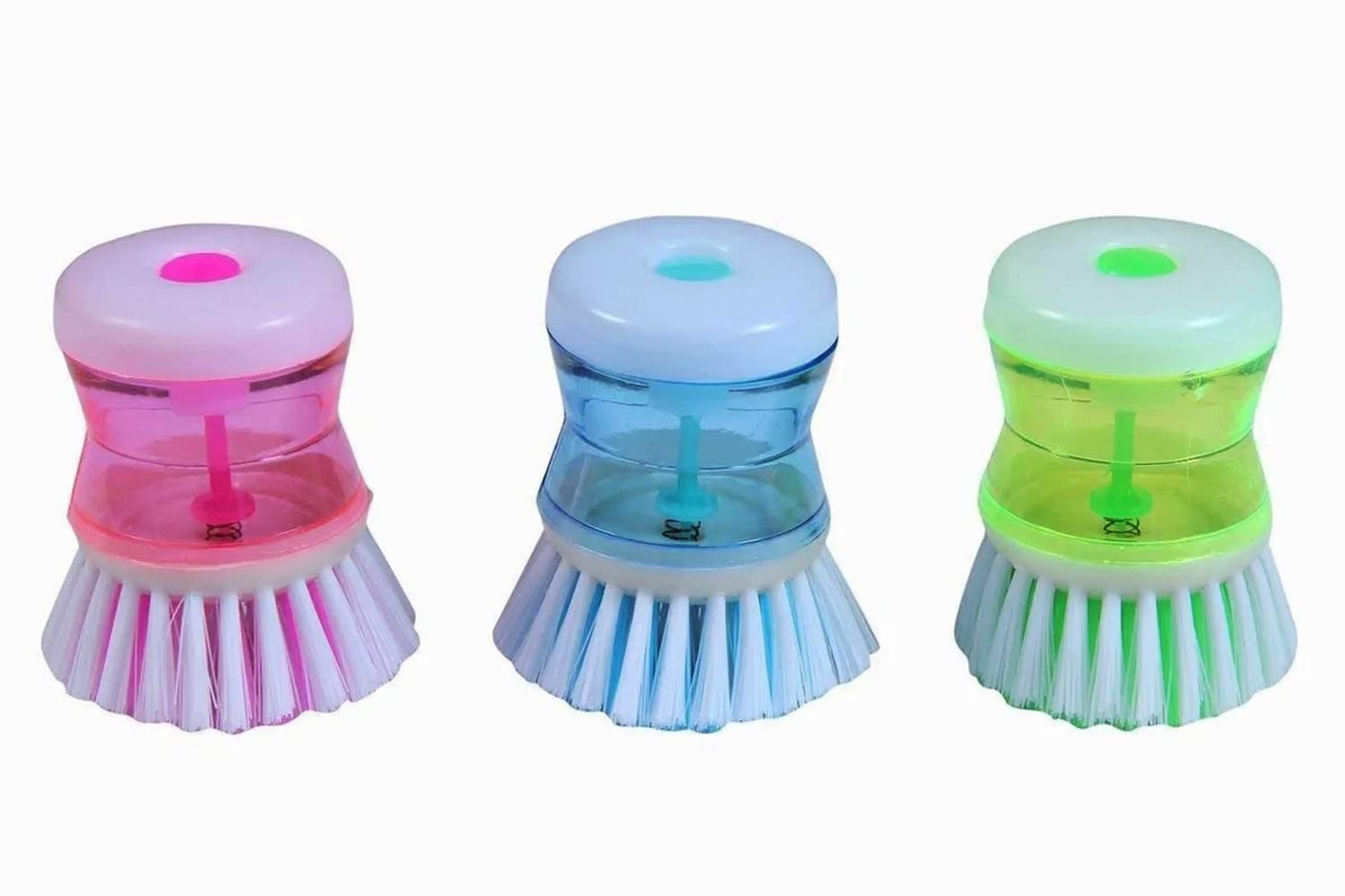 Liquid Brushes - 3 Pack Multi-Color Cleaning Brush with Soap Dispenser for Tile, Grout & Bathroom Cleaning | Round Scrub Brush for Kitchen, Shower & Household Deep Cleaning