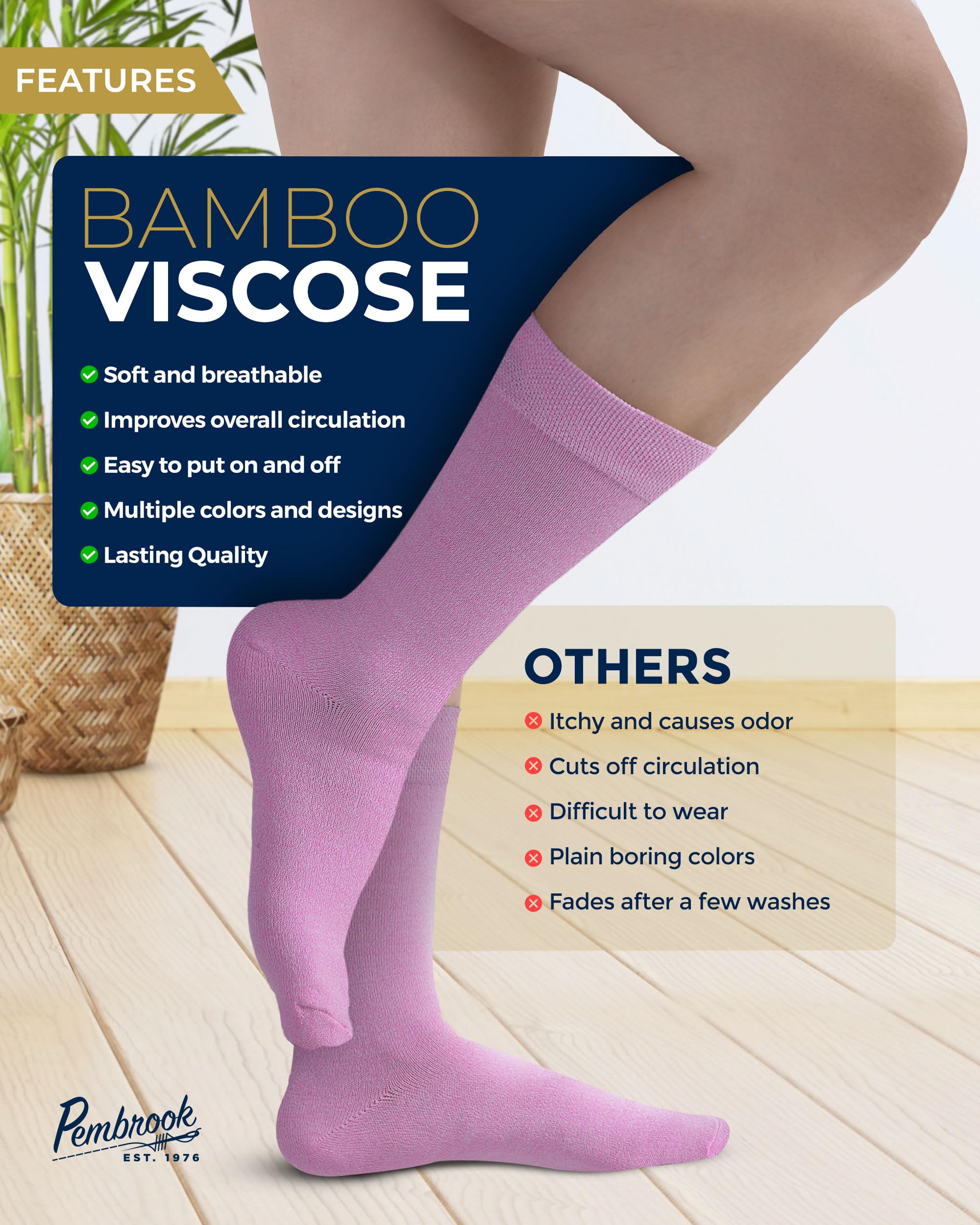 Pembrook Women's Bamboo Viscose Dress Socks - 4 Pairs Moisture Wicking Thin Crew Socks for Work, Office & Formal Occasions