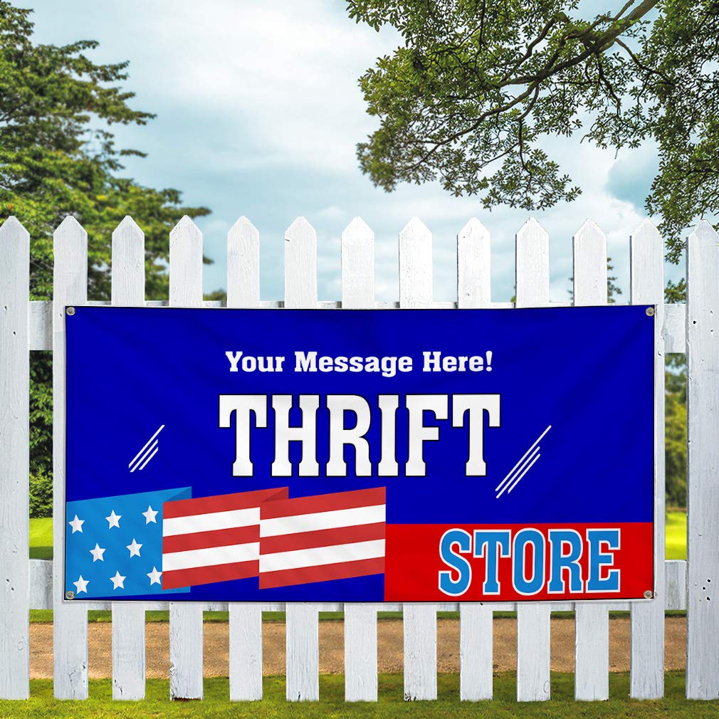 Custom Industrial Vinyl Banner - American Flag Design, Multiple Sizes (48x120 Inches) with 10 Grommets - Weatherproof, Durable for Outdoor Use - Perfect for Yard Signs, Thrift Stores, and Patriotic Displays