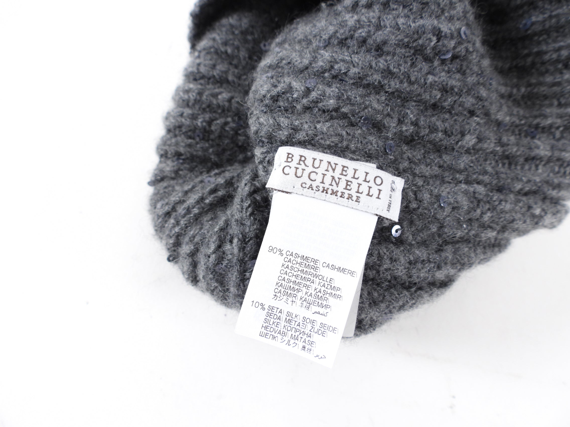 Brunello Cucinelli Grey Knit Shimmer Toque Hat for Women - Soft Cashmere Winter Beanie for Cold Weather, Outdoor Activities & Fashion Accessories