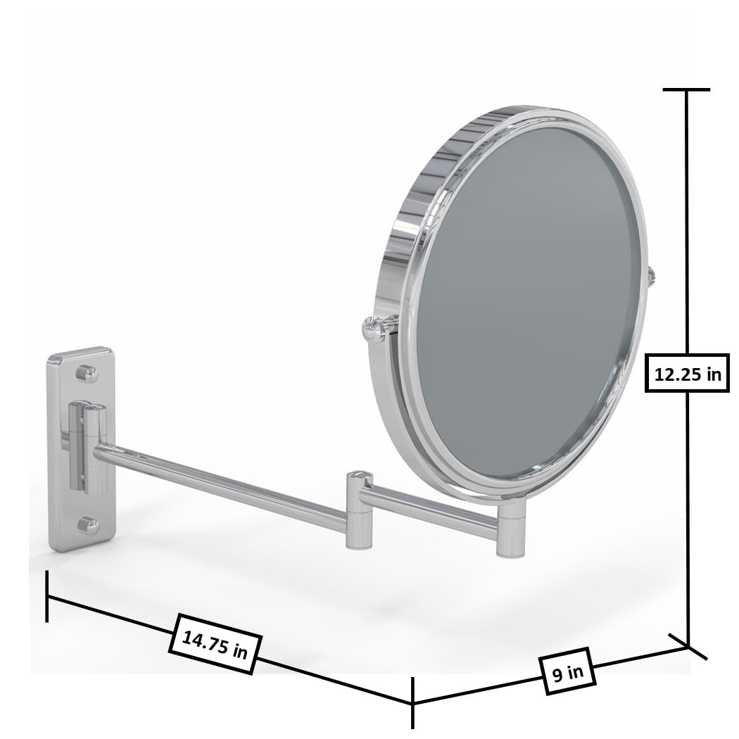 Double Arm Wall Mirror with 1X & 5X Magnification - 7.75 Inch Chrome Bathroom Vanity Mirror for Makeup, Shaving & Grooming
