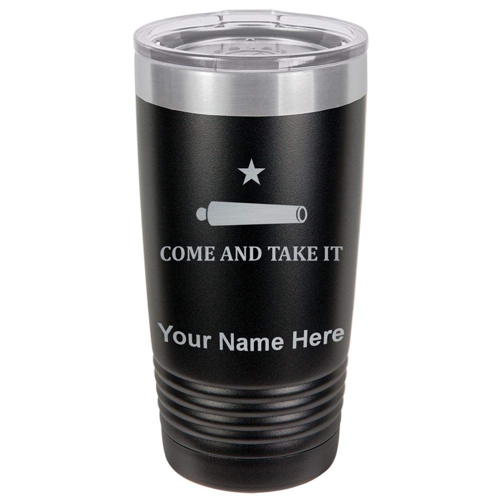 LaserGram 20oz Vacuum Insulated Stainless Steel Tumbler Mug with Texas Come and Take It Flag Design - Custom Engraved Black Travel Coffee Cup for Hot & Cold Drinks - Perfect for Office, Gym, Camping and Outdoor Adventures