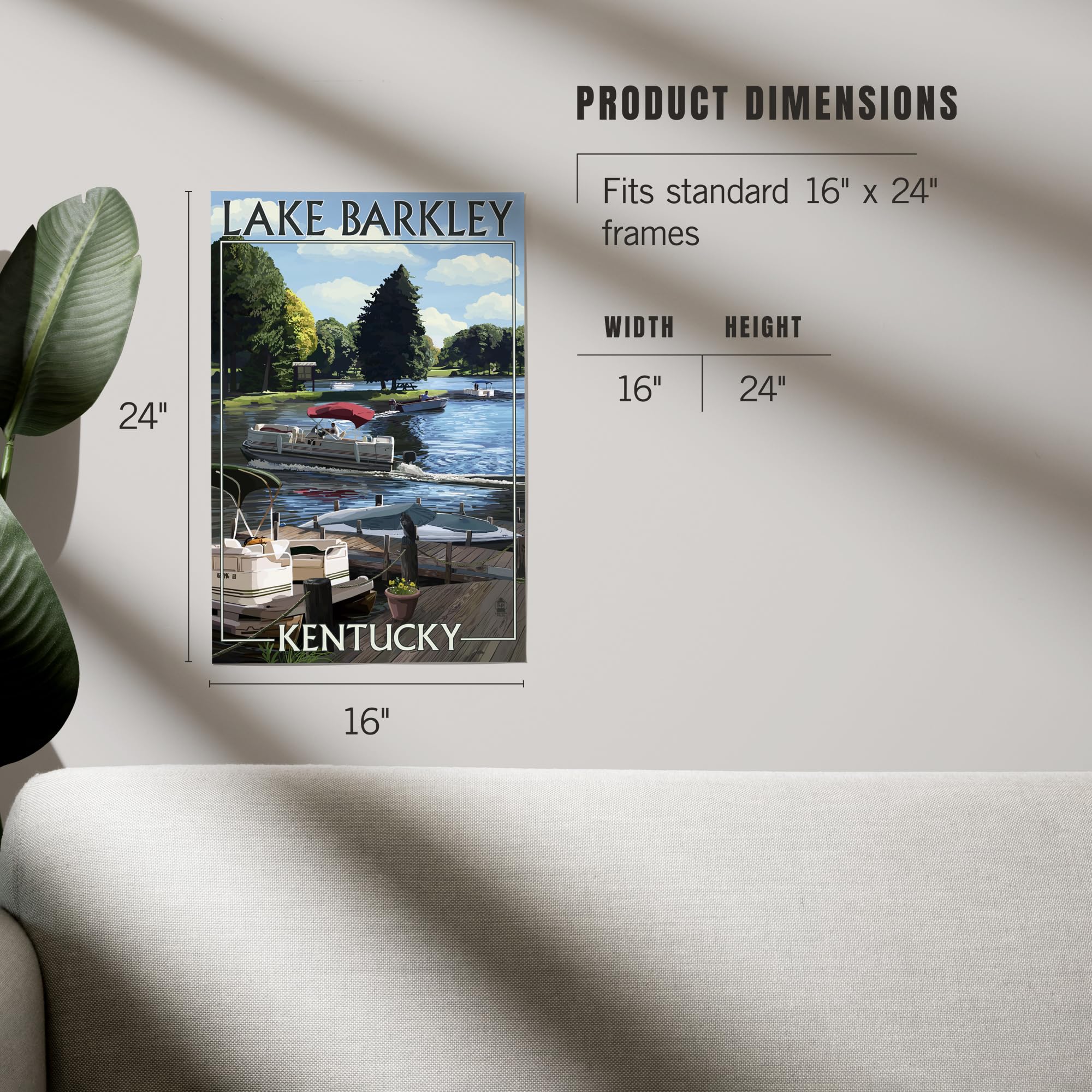 Lantern Press 16x24 Inch Giclee Art Print - Lake Barkley Kentucky Landscape with Pontoon Boats - Wall Decor for Living Room, Bedroom & Office