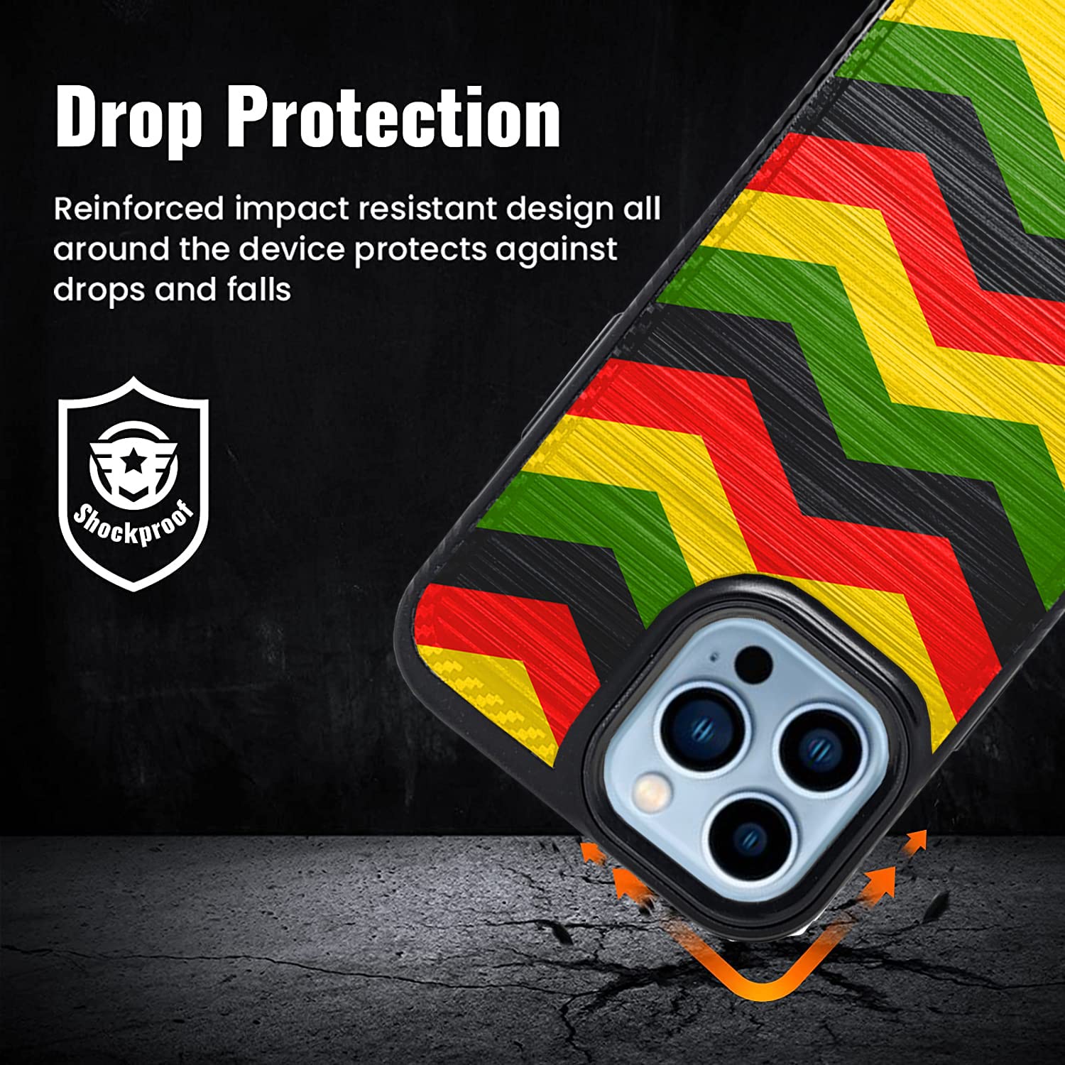 Premium Dual Layer Protective Case for Apple iPhone 13 Pro Max - Brushed Armor Metal Finish with Rasta Chevron Design | Shockproof & Scratch Resistant Cover for Everyday Use, Travel & Outdoor Activities