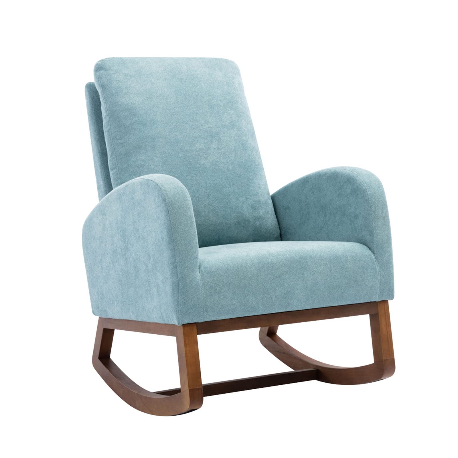 ONIMANROS Blue Rocking Accent Chair with Rubber Wood Legs & Side Pocket - Comfortable Armchair for Living Room, Nursery, or Bedroom - Perfect Relaxation Chair for Reading & Lounging