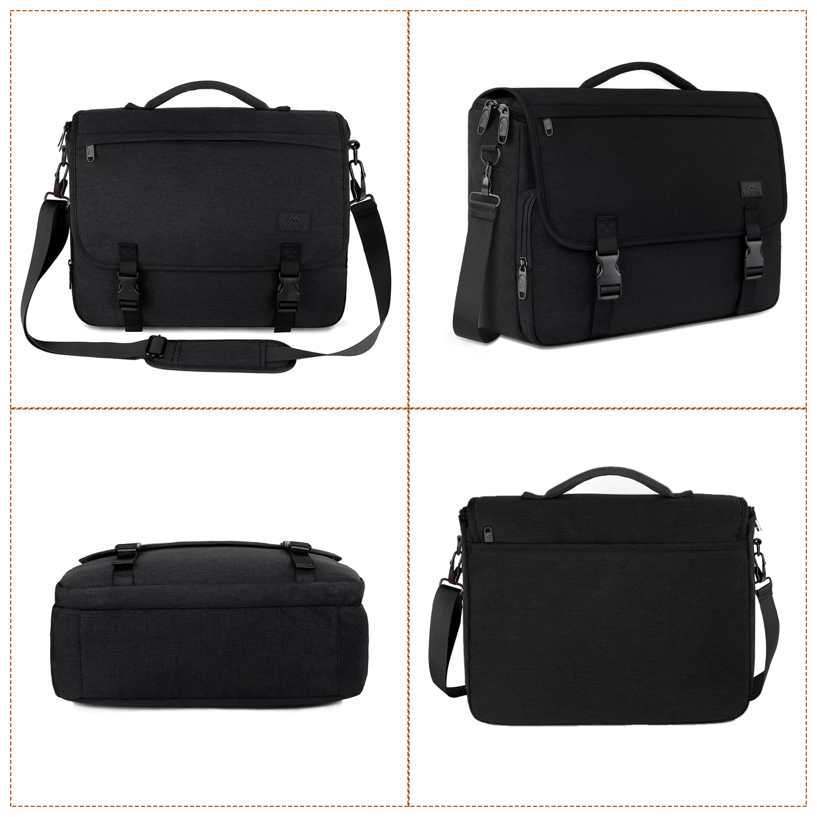 MATEIN Lightweight Water Resistant Messenger Bag for Men - 15.6 Inch Laptop Briefcase, Crossbody Satchel for Work, Office & School - Durable Computer Bag with Adjustable Shoulder Strap (Black) | Perfect for Business Travel, Commuting & Daily Use