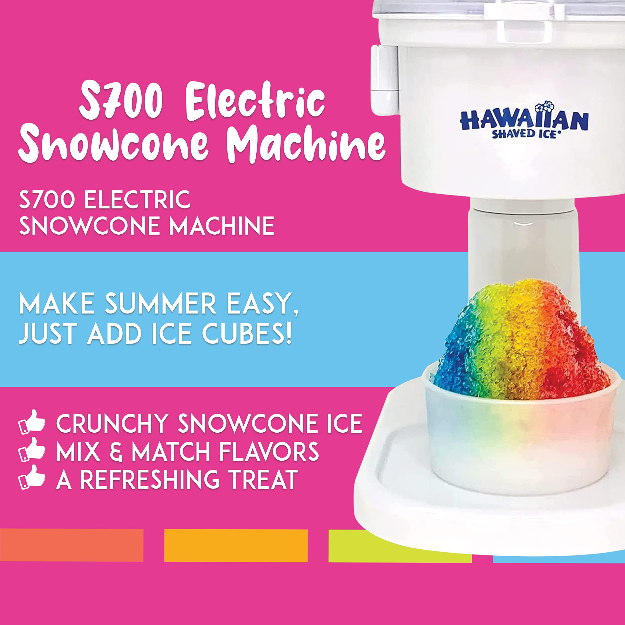 Hawaiian Shaved Ice Machine with 3 Flavor Syrups (Cherry, Grape, Blue Raspberry) & Party Accessories - Perfect for Summer Parties, Kids Events & Frozen Treats Business