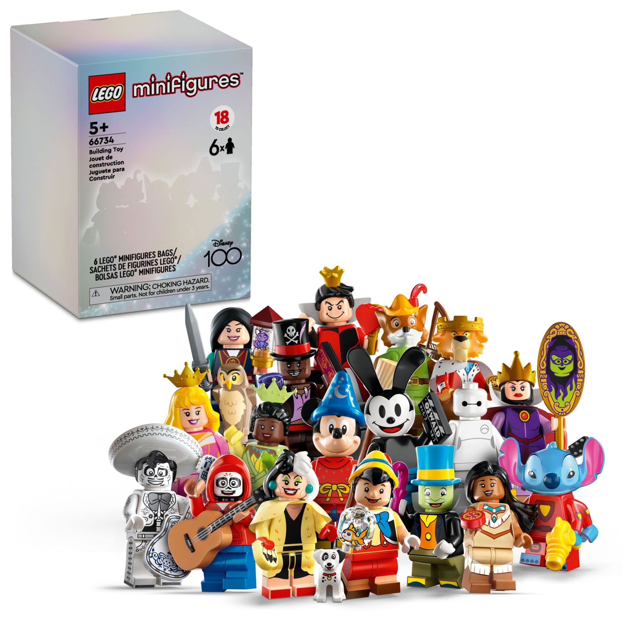 LEGO Minifigures Disney 100th Anniversary 6-Pack (66734) - Limited Edition Collectible Disney Character Building Toys for Kids Ages 5+, Perfect for Role Play, Birthday Gifts & Disney Fan Collections | Great for Creative Play, Party Favors & Display