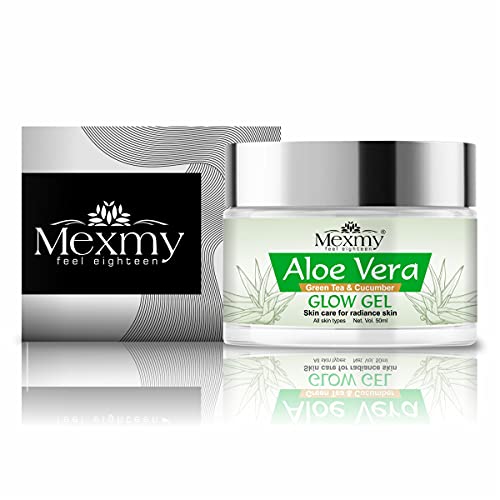 Mexmy Aloe Vera Glow Night Gel for Radiant Skin - Green Tea & Cucumber Extract - Hydrating Face Gel for Normal, Oily, Acne-Prone & Combination Skin - Night Moisturizer for Women & Men - 50g - Perfect for Overnight Skin Repair & Morning Glow