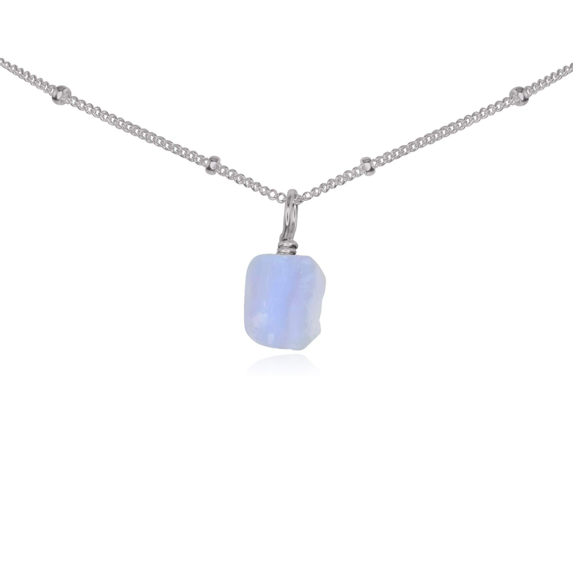 Tiny Rough Blue Lace Agate Gemstone Pendant Choker Necklace - Natural Stone Jewelry for Women, Boho Style Layering Piece - Perfect for Everyday Wear, Gift Giving & Spiritual Healing