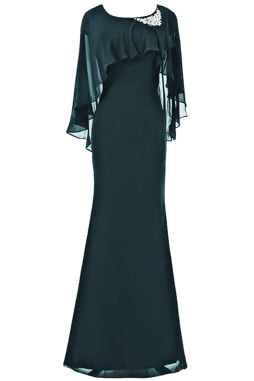 Elegant Mother of The Bride Dresses with Cape - Chiffon Long Mermaid Evening Gown for Wedding, Formal Party & Special Occasions | Perfect for Church Ceremony, Reception & Black Tie Events