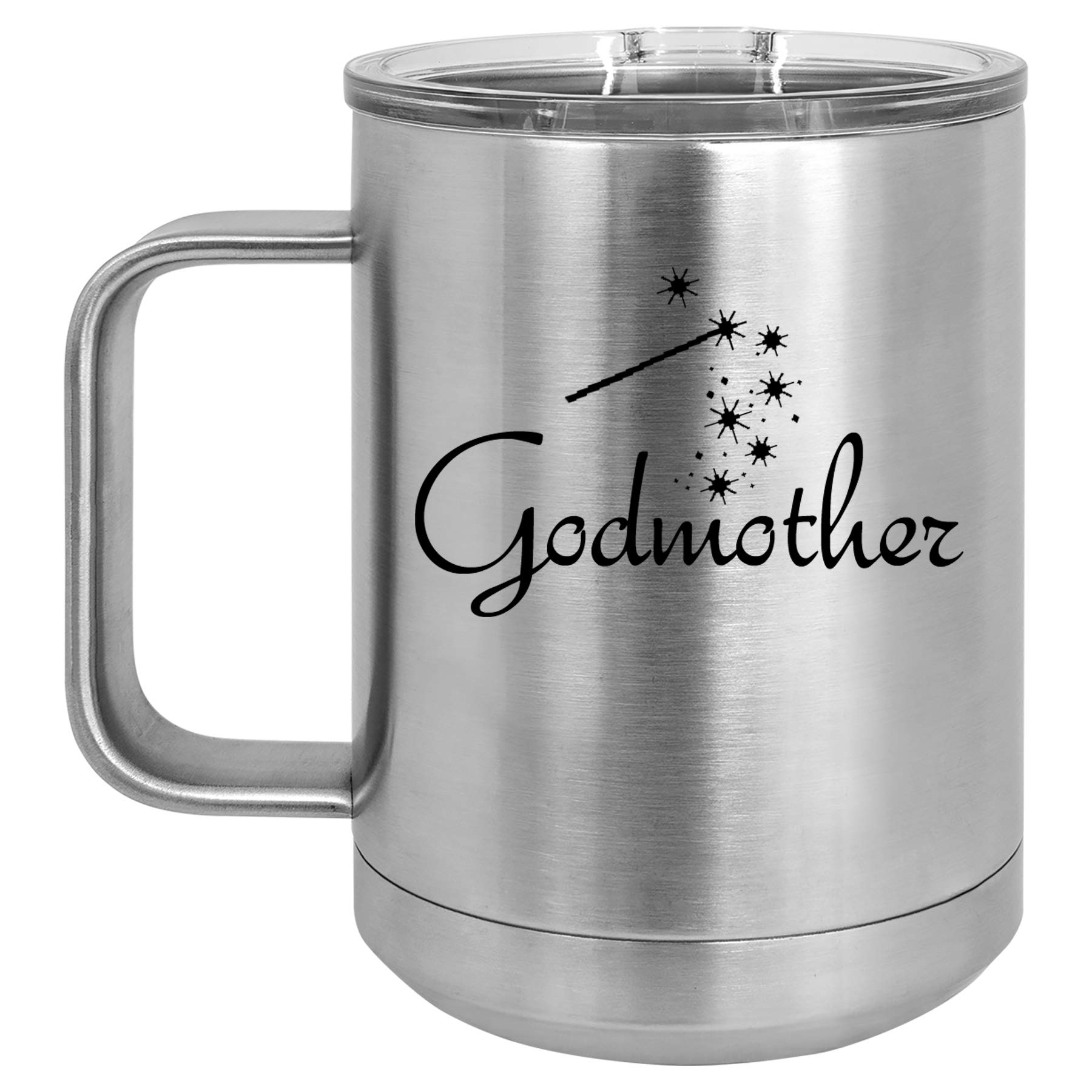 15 oz Vacuum Insulated Stainless Steel Tumbler with Handle & Lid - Leakproof Travel Coffee Mug for Hot & Cold Drinks - Perfect for Commuting, Camping, Office & Outdoor Activities (Silver)