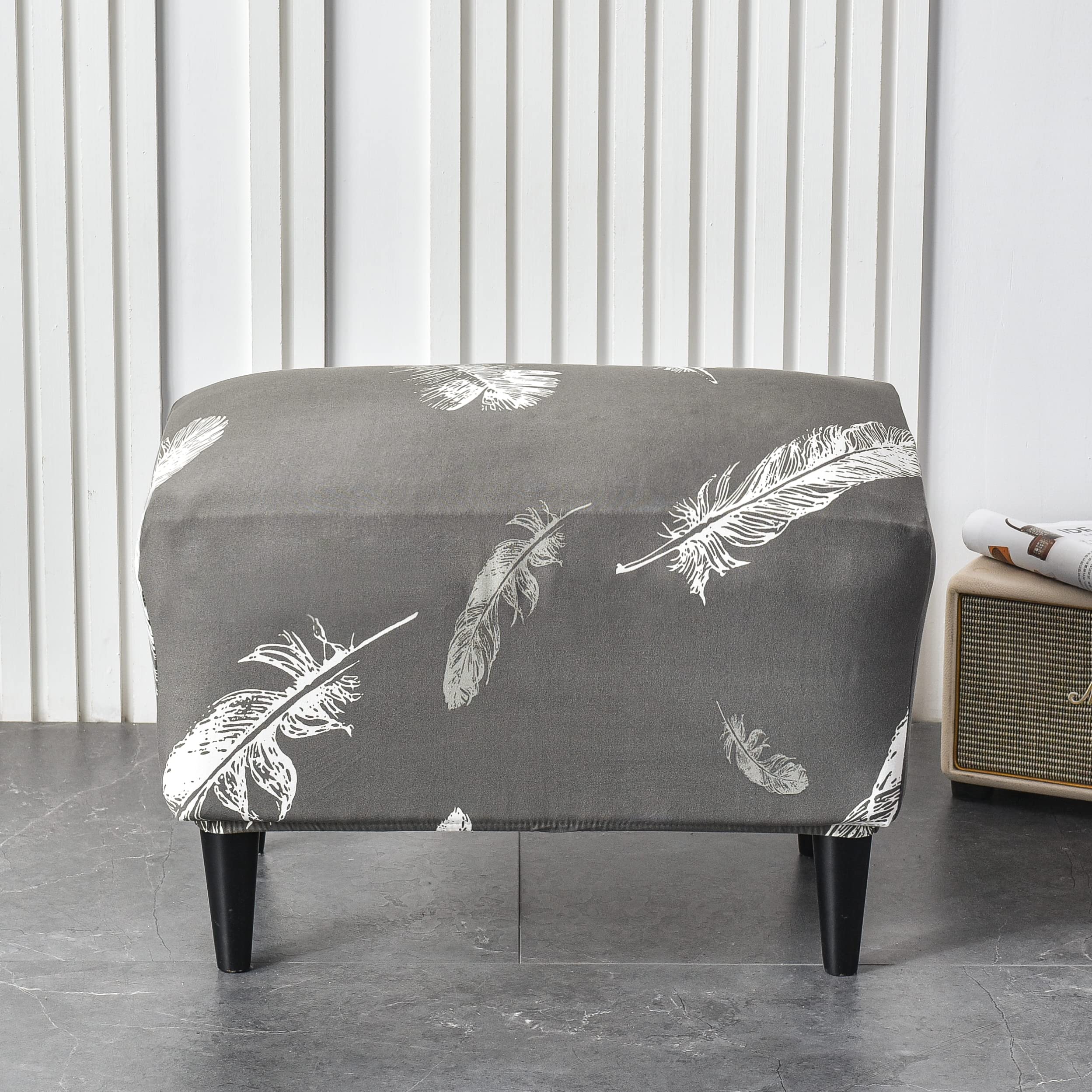 CRFATOP X-Large Printed Ottoman Chair Cover - Stretchable Rectangle Storage Stool Slipcover with Elastic Bottom for Footrest, Sofa & Furniture Protection (21
