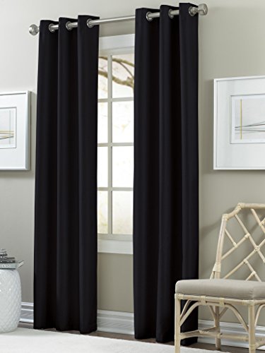 Amrapur Blackout Curtains - 2 Panels Set in Jet Black | Thermal Insulated Room Darkening Drapes for Bedroom, Nursery & Home Theater | Noise Reducing & Light Blocking Window Treatments