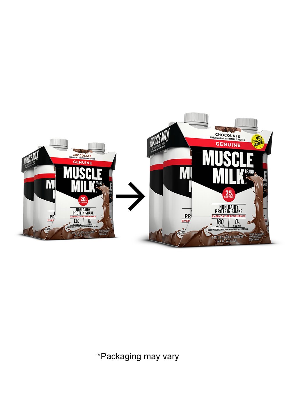 Muscle Milk Genuine Protein Shake - Chocolate Flavor, 25g Protein per Bottle, 11 Fl Oz (Pack of 4) | Post-Workout Recovery & Meal Replacement Drink for Athletes & Fitness Enthusiasts