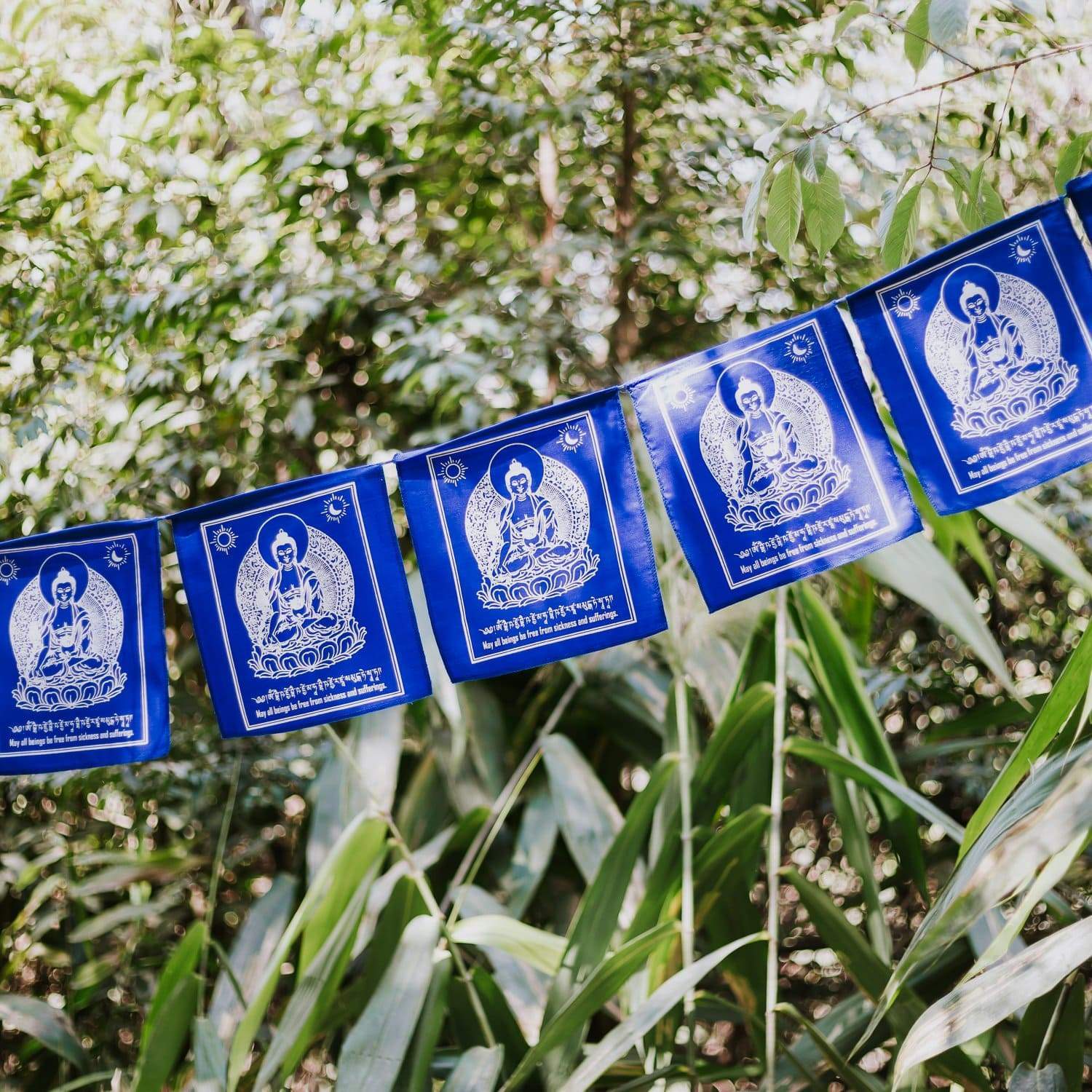 Authentic Healing Blue Buddha Prayer Flags for Meditation, Yoga & Spiritual Decor – Perfect for Home, Garden & Sacred Spaces
