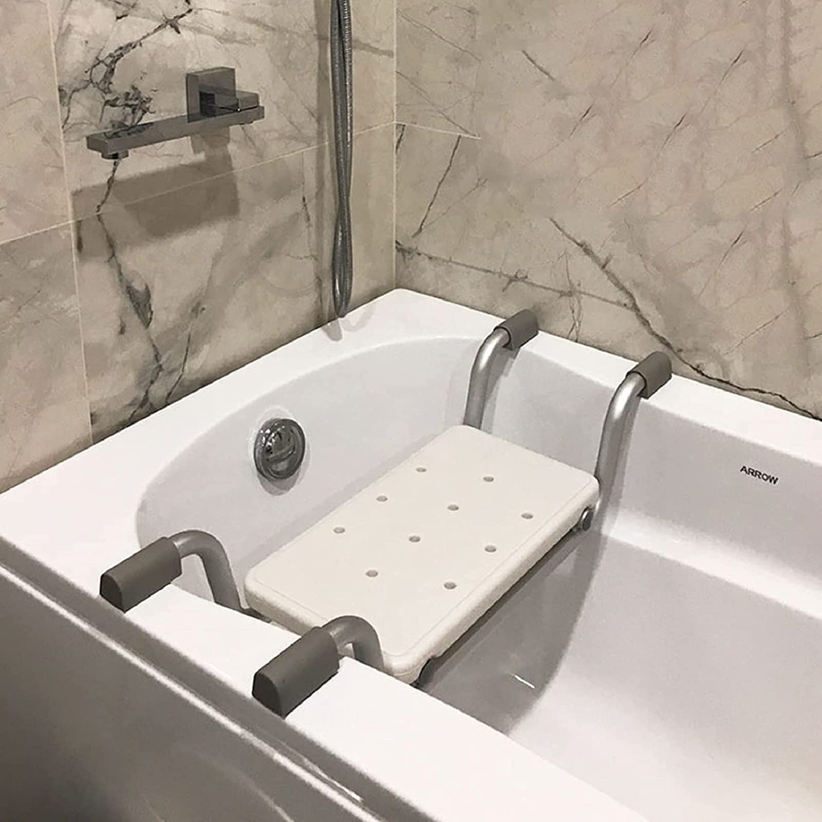 Lightweight Aluminum Bath Bench with Adjustable Legs - Portable Shower Seat for Elderly & Disabled - Non-Slip Bathtub Transfer Stool Supports 130kg (286lbs) - Ideal for Safe Bathing, Post-Surgery Recovery & Mobility Assistance