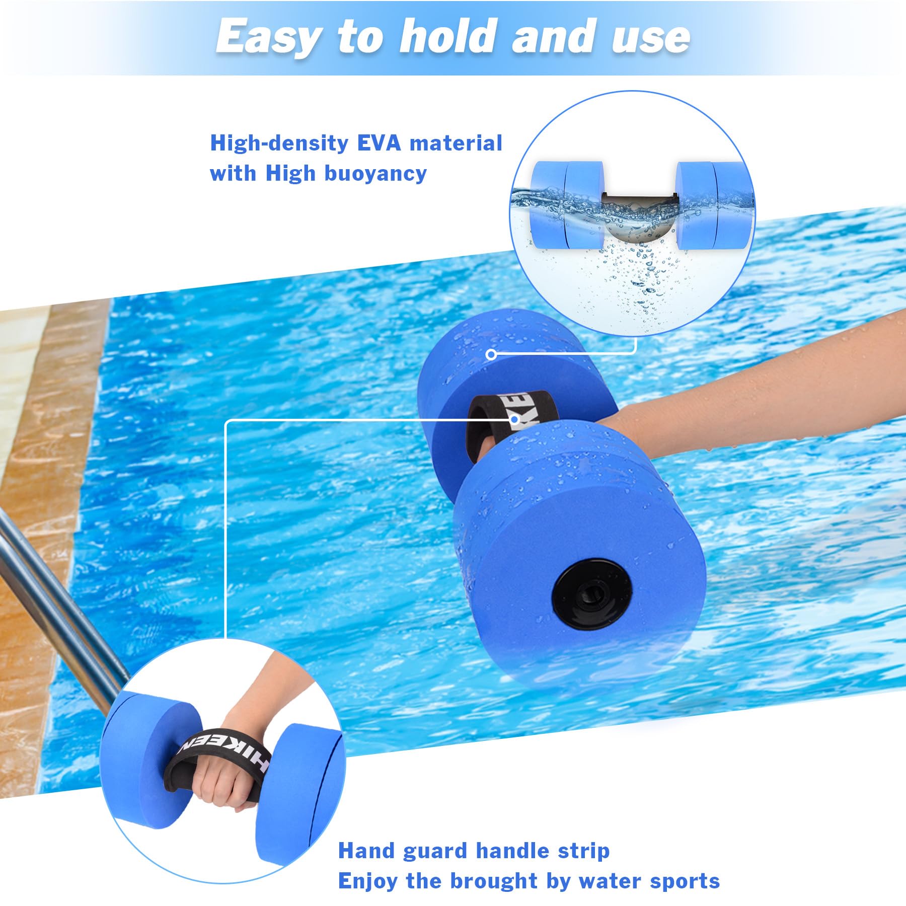 Hikeen Aquatic Exercise Dumbbells - 4 High-Density EVA Foam Pool Weights for Water Aerobics, Resistance Training, Weight Loss & Fitness - Perfect for Swimming Pools, Aqua Gym & Home Workouts
