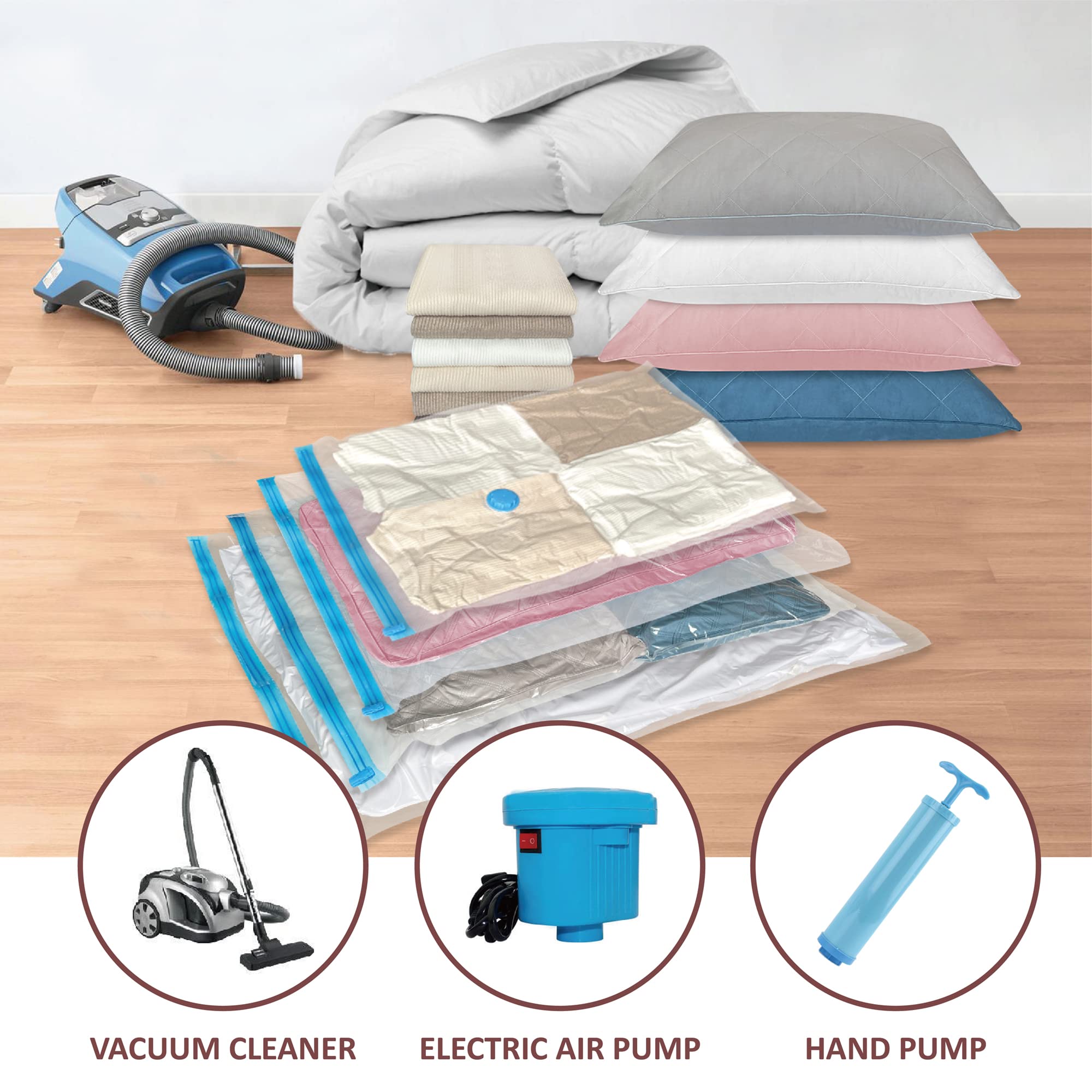8 Small Vacuum Storage Bags with Hand Pump - Space Saving Vacuum Sealed Bags for Clothes, Comforters, Blankets & Bedding | Perfect for Seasonal Storage, Travel & Home Organization