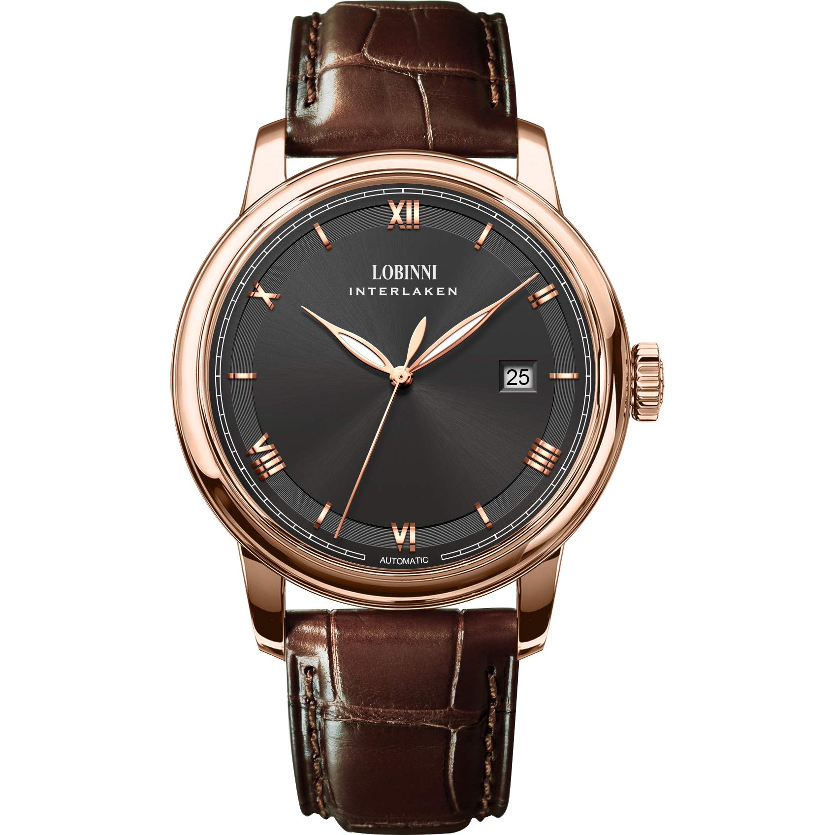 LOBINNI Men's Automatic Luxury Dress Watch - Waterproof Self-Winding Mechanical Wristwatch with Genuine Leather Band - Perfect for Business, Formal Events & Everyday Wear