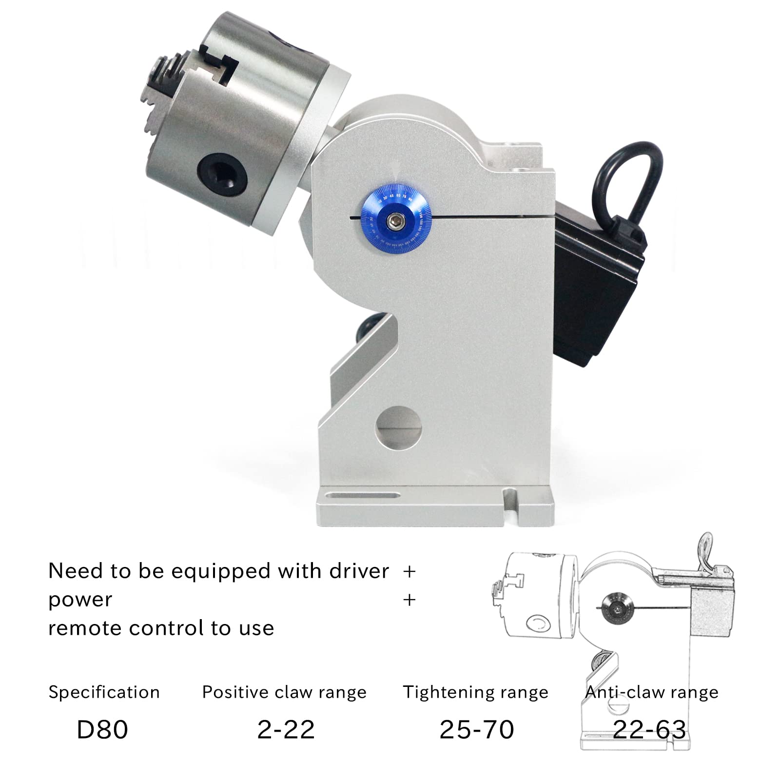 ComMarker 80mm 3-Jaw Rotary Chuck for Laser Marking Machine | Fiber Laser Engraver Attachment | 3-Jaw Rotary Axis for Jewelry, Rings & Bracelets | Perfect for Engraving Wedding Bands & Personalized Jewelry