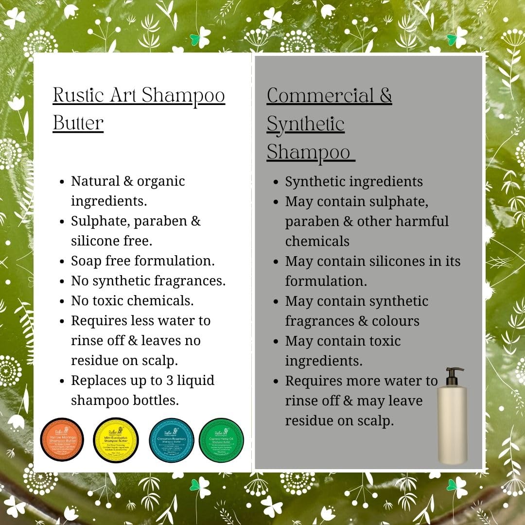 Organic Cypress Hemp Oil Shampoo Butter for Dry Damaged Hair Repair - Sulfate Paraben Silicone Free Natural Hair Care for Women & Men - 50g Deep Moisturizing Treatment for Frizzy Curly Color-Treated Hair at Home Salon