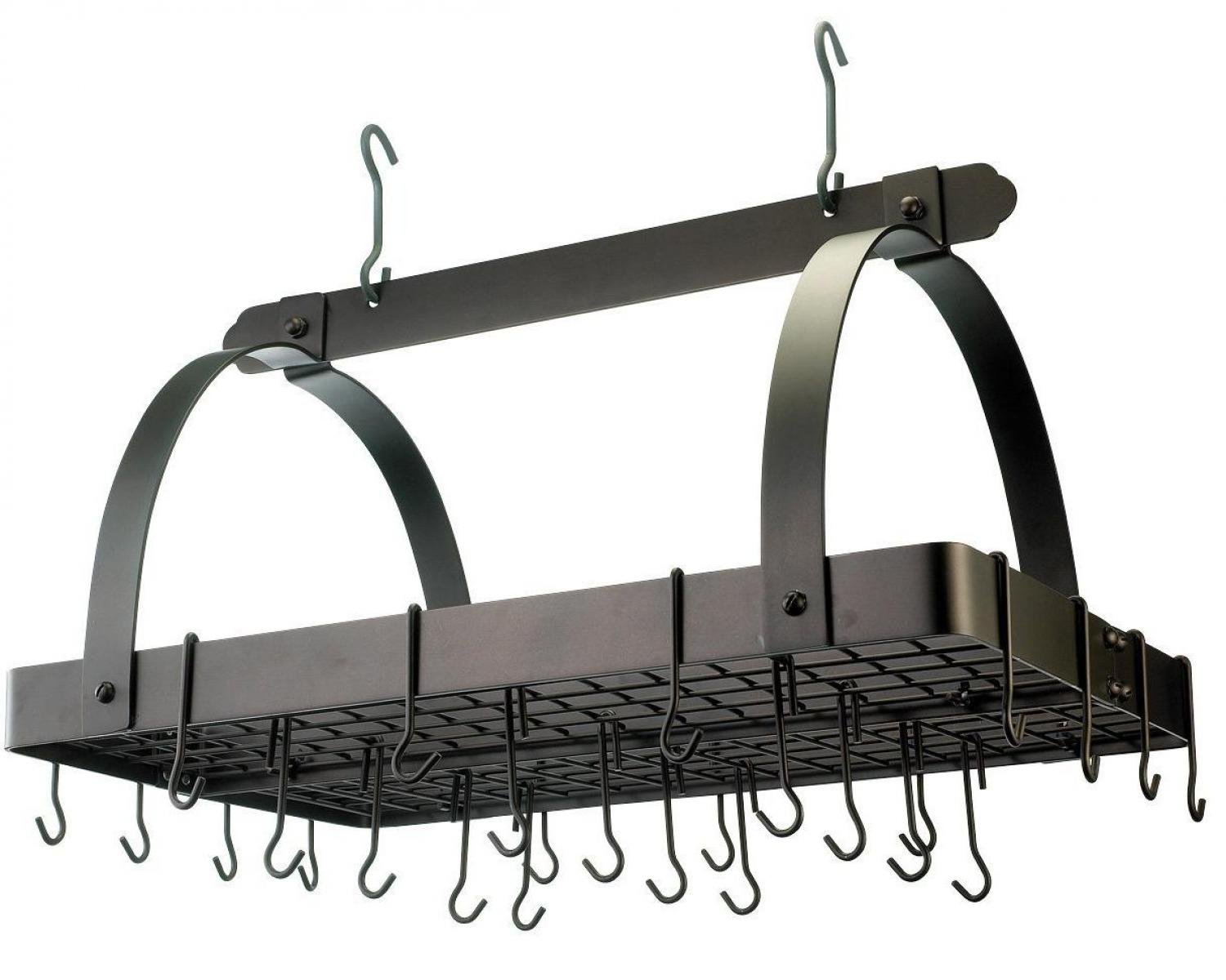 Stainless Steel Rectangular Hanging Pot Rack with Grid & 24 Hooks - Space Saving Kitchen Organizer for Pots, Pans & Utensils - Perfect for Small Kitchens, RVs & Apartments