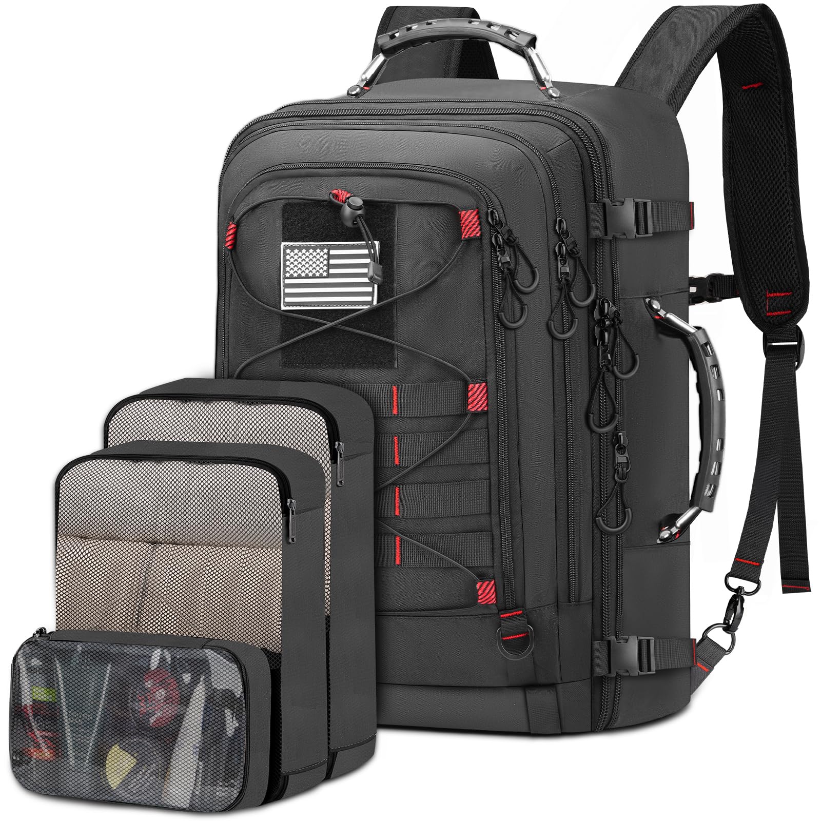 Vancropak Extra Large 17.3 Inch Travel Backpack for Men - Flight Approved Carry On Backpack with 3 Packing Cubes, Expandable 50L Laptop Backpack & Duffel Bag - Perfect for Business Trips, Air Travel & Weekend Getaways (Black)
