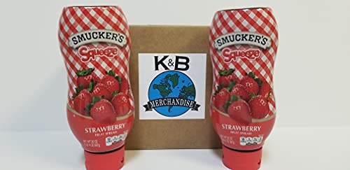 Smucker's Strawberry Jelly Fruit Spread Squeeze Bottle - 20 oz (Pack of 2) 40 oz Total - Perfect for PB&J Sandwiches, Breakfast, School Lunches & Office Snacks - All Bundled in Sturdy K&B Merchandise Box