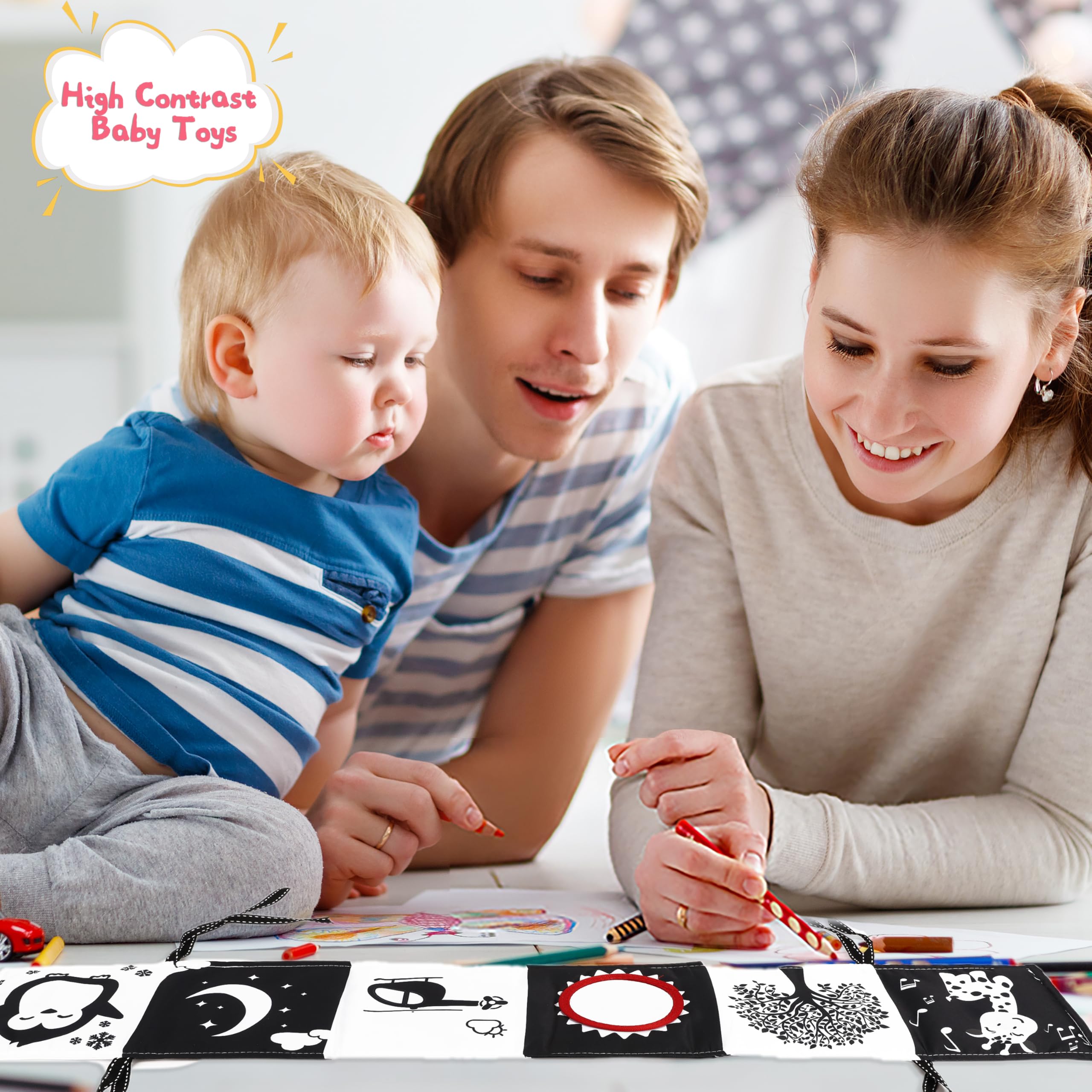 High Contrast Black and White Baby Toys for Newborns 0-3 Months - Soft Sensory Book & Montessori Tummy Time Toys for Brain Development - Perfect Infant Gift for 0-6-12 Months (Great for Early Learning, Visual Stimulation & Playtime)