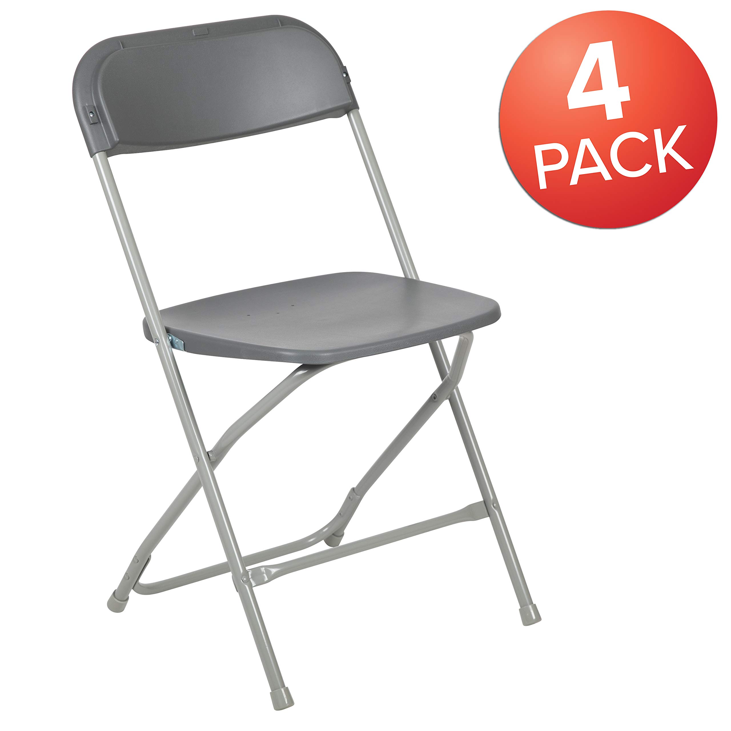 Heavy Duty Folding Chairs 4 Pack - 650LB Capacity Grey Plastic Event Chairs - Lightweight Portable Stackable Chairs for Outdoor Parties, Camping, Picnics & Home Use