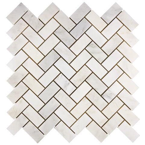 Premium White Marble 1x2 Herringbone Mosaic Tile - Natural Stone Backsplash for Kitchen & Bathroom - Elegant Floor and Wall Design