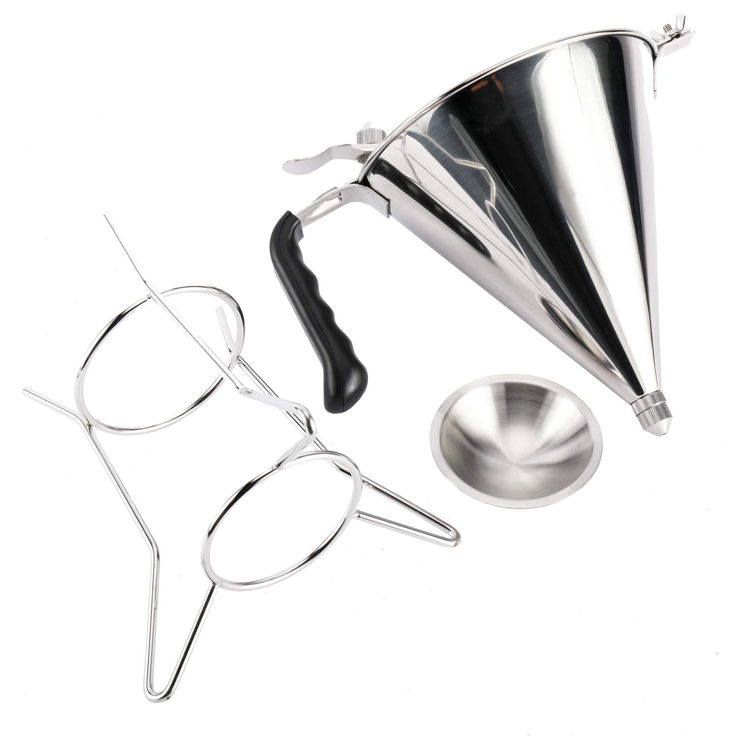 Premium Stainless Steel Cake Decorating Funnel with Stand & 3 Nozzles - 7.68