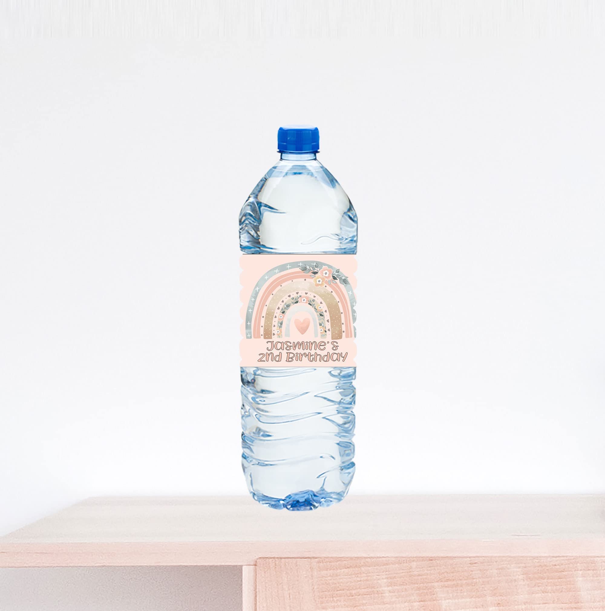 Boho Rainbow Birthday Water Bottle Labels - Customizable Party Favors for Kids, Baby Showers & Themed Celebrations - Perfect for DIY Decorations & Personalized Gifts