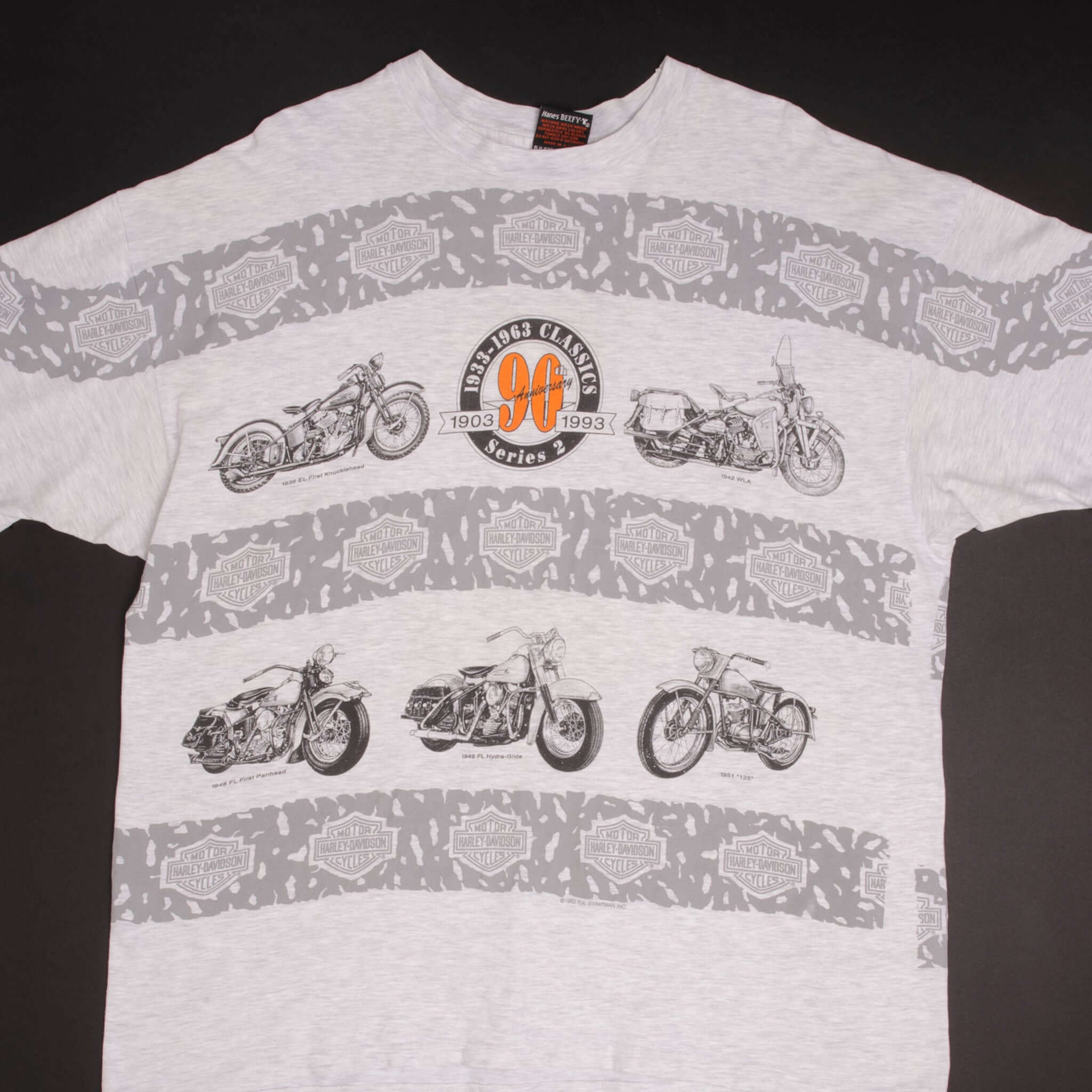 Vintage Harley Davidson 1993 All Over Print T-Shirt - Size 2XL, Made in USA - Perfect for Motorcycle Riders & Vintage Clothing Collectors