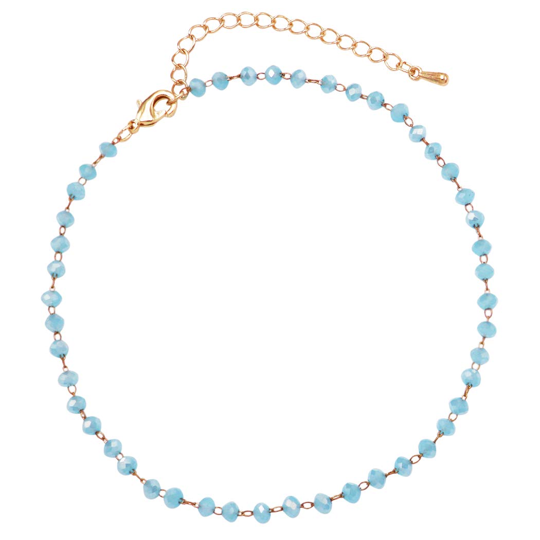 Rosemarie Collections Women's 3mm Glass Crystal Bead Chain Ankle Bracelet Anklet - Adjustable 9