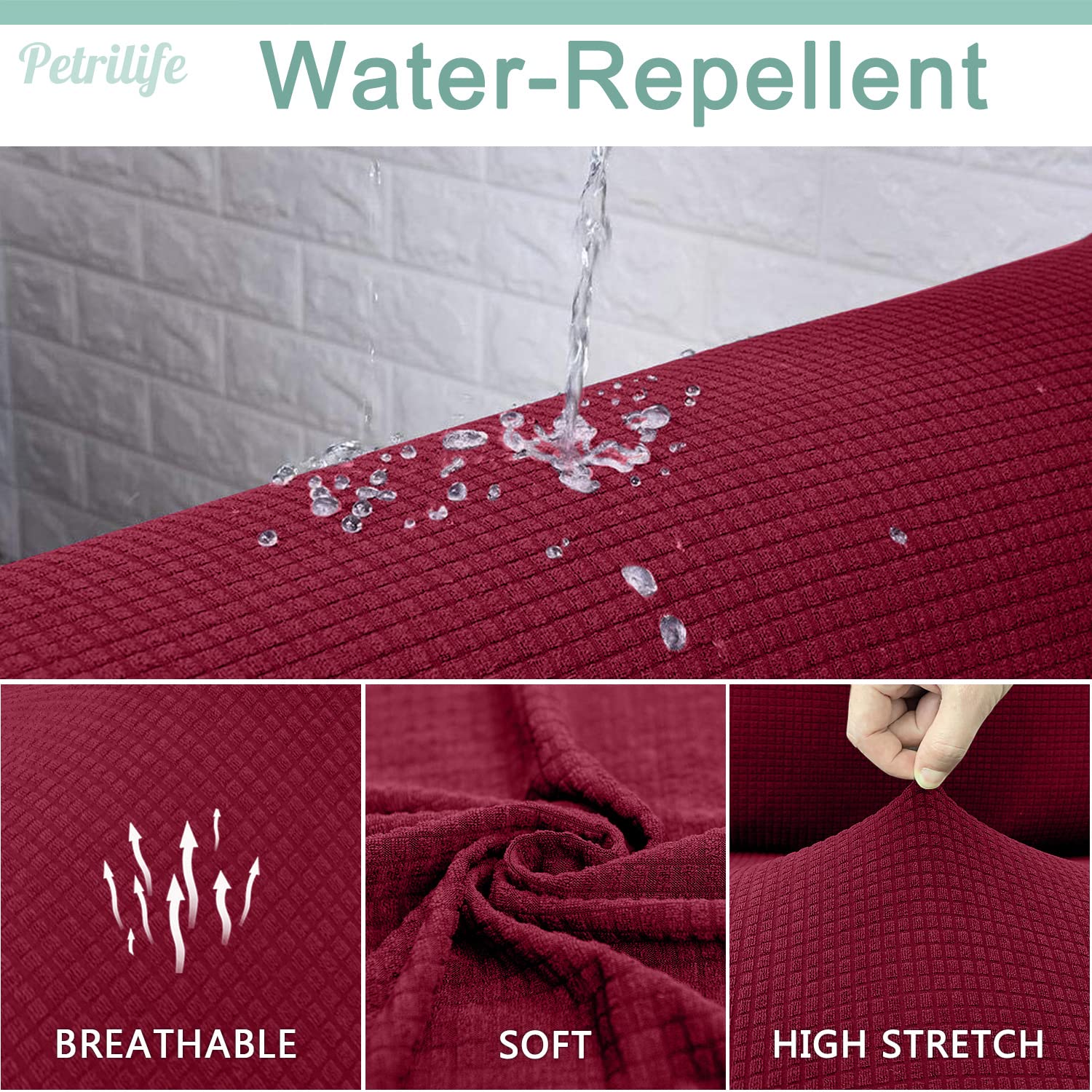 Upgraded Waterproof Sofa Cover for 3 Cushion Couch - Stylish Stretch Non-Slip Pet Proof Furniture Protector with Elastic Band - Perfect for Living Room, Home Decor & Pet Owners (Large, Wine Red) - Protects Against Spills, Scratches & Everyday Wear
