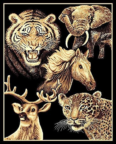 Champion Rugs Safari Tiger Elephant Leopard Modern Animal Print African Theme Area Rug 5’3”x7’5” - Perfect for Living Room, Bedroom & Nursery Decor