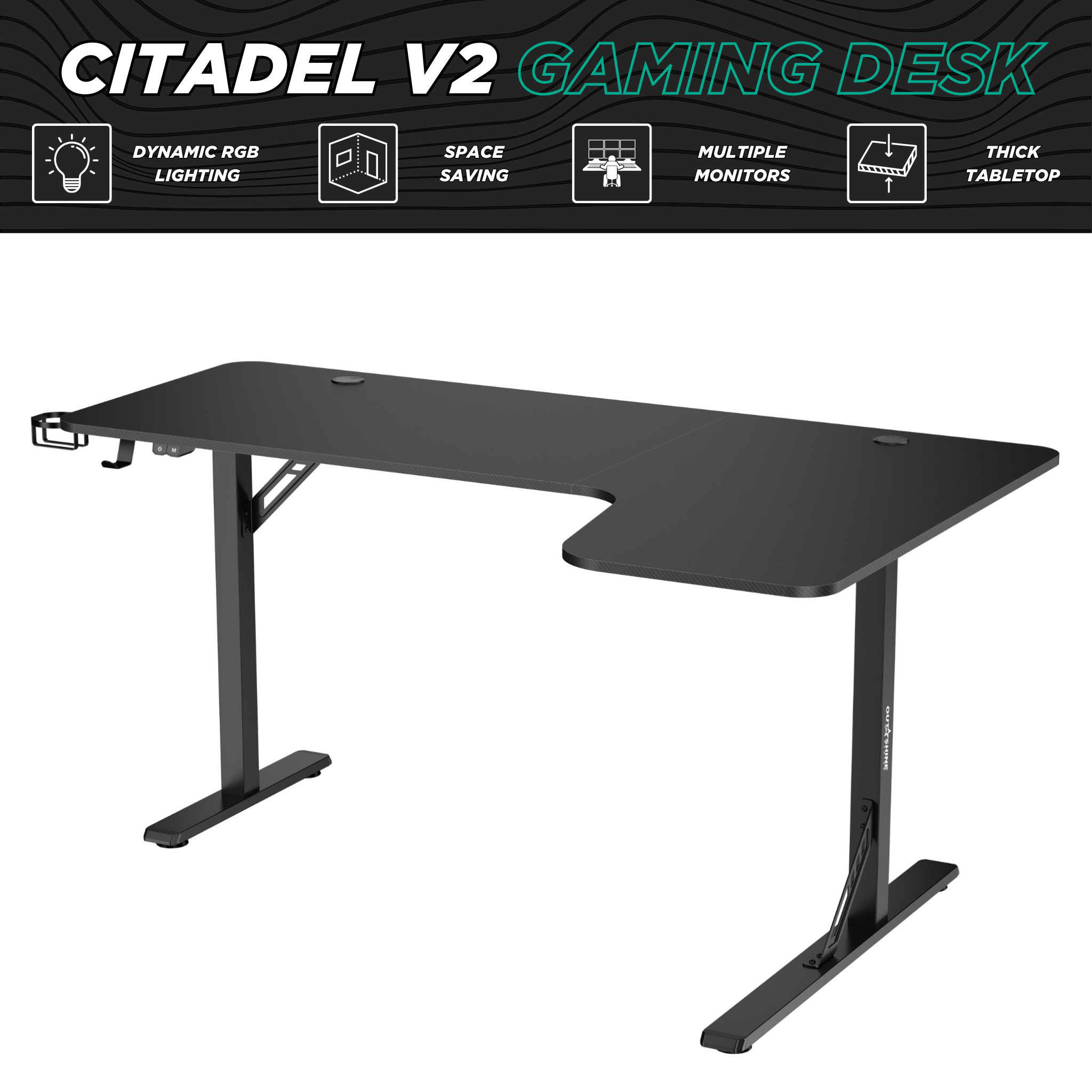 Citadel Gaming Desk V2 - 160cm Wide L-Shaped Computer Desk for PC Gamers | Ergonomic Home Office Setup with Cable Management | Perfect for Streaming & Esports