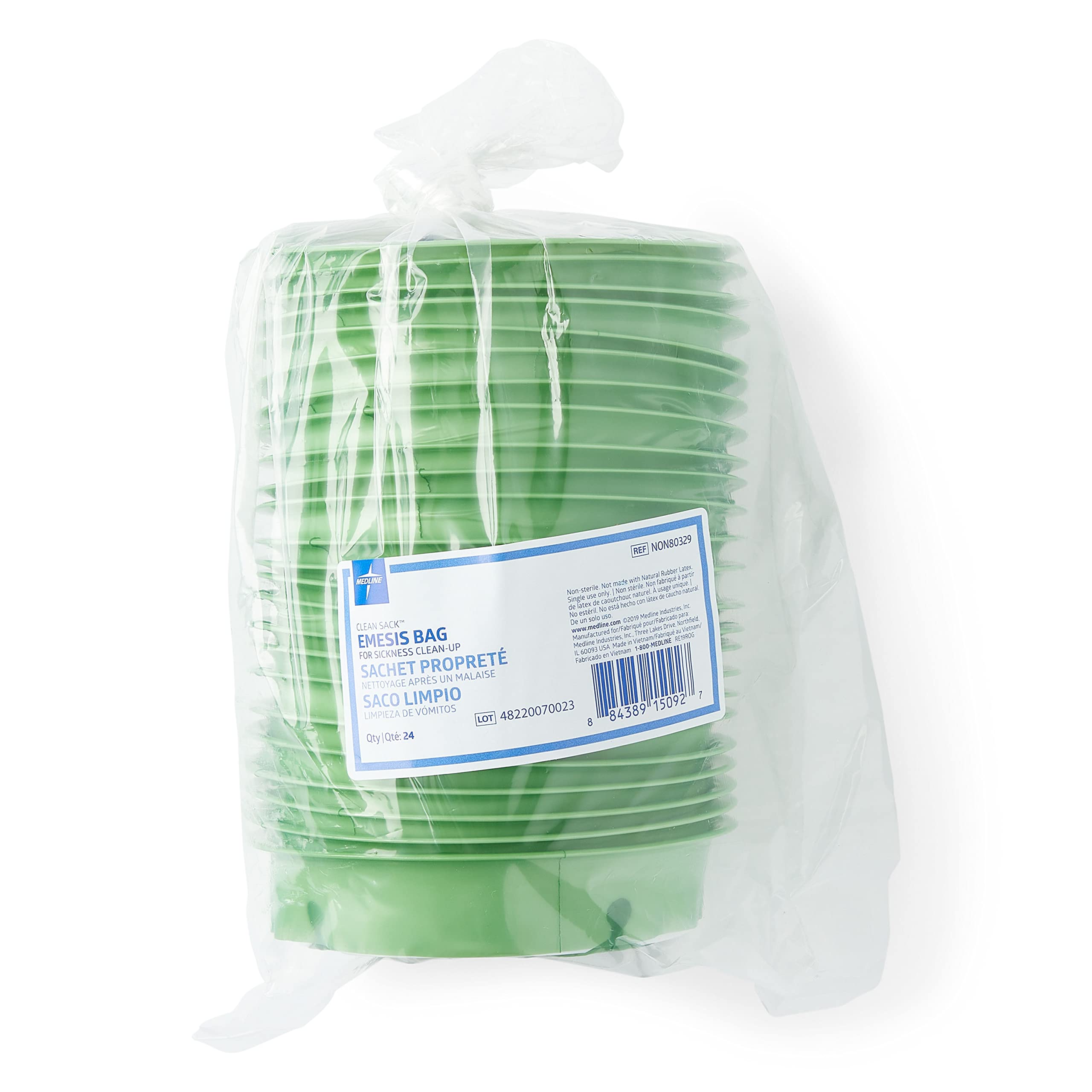 Medline Green Disposable Vomit Bags with Graduated Markings - 144 Count Case for Motion Sickness, Travel & Emergency Use in Cars, Boats, Planes & Urgent Care Facilities