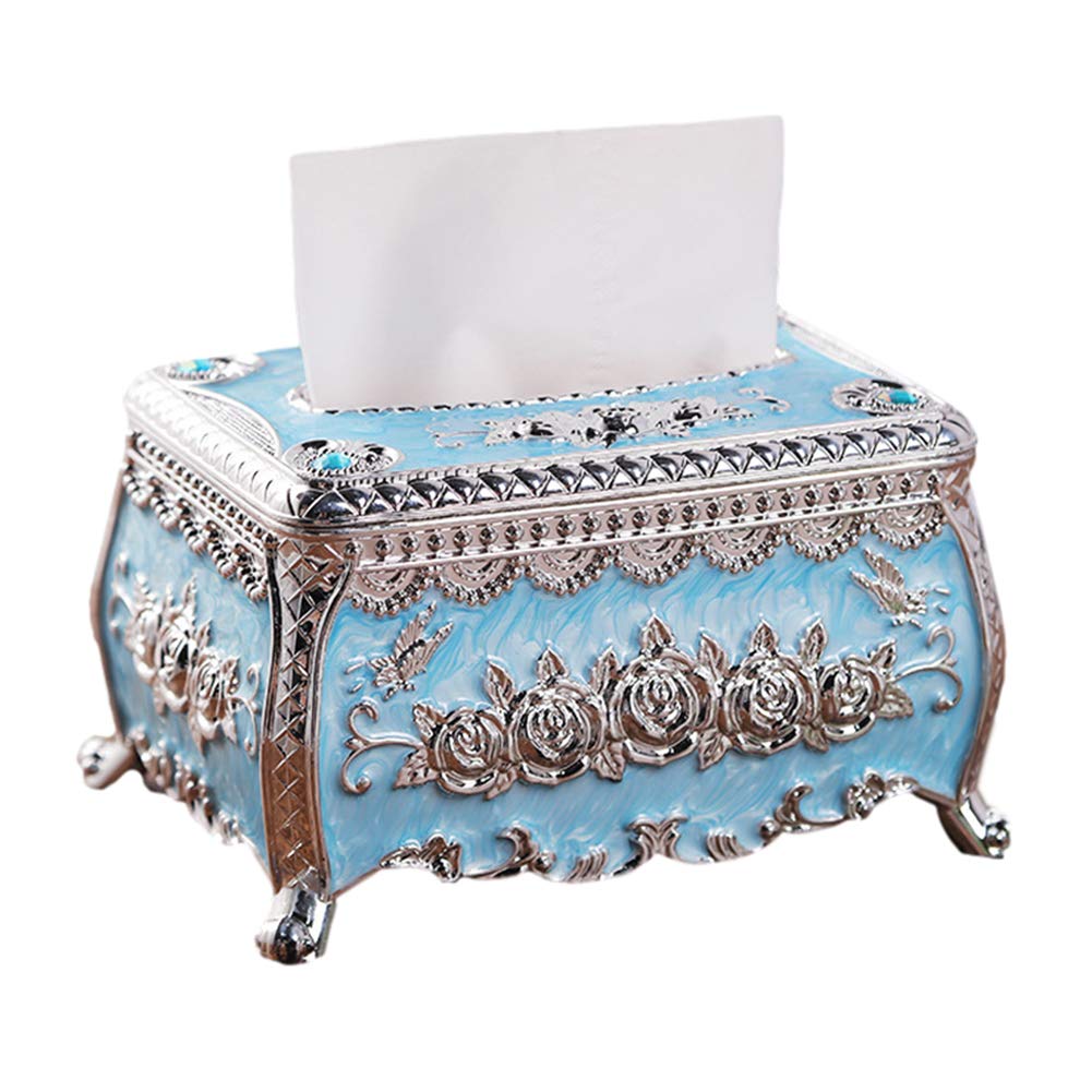 Radio-Shaped Tissue Box Dispenser - Silver Blue Paper Towel & Napkin Holder for Car, Home, Living Room, Coffee Table & Bathroom | Compact & Stylish Tissue Storage Solution for Office Desk, Kitchen Counter & Bedside