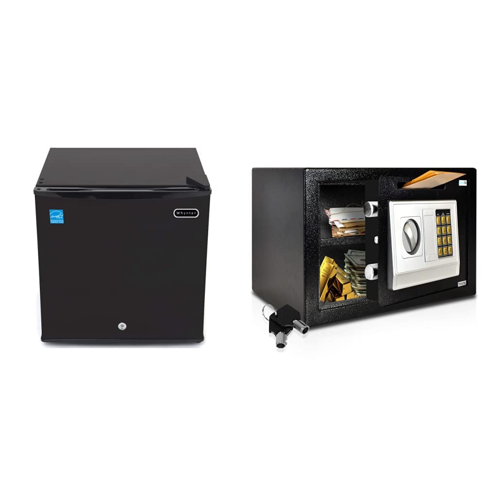 Whynter CUF-110B Energy Star 1.1 Cu Ft Upright Freezer with Lock - Black Compact Deep Freeze for Home, Office, or Garage | SereneLife Drop Box Safe - Front Loading Cash Vault with Secure Lock for Money, Jewelry & Valuables - Perfect for Retail Stores & Home Security