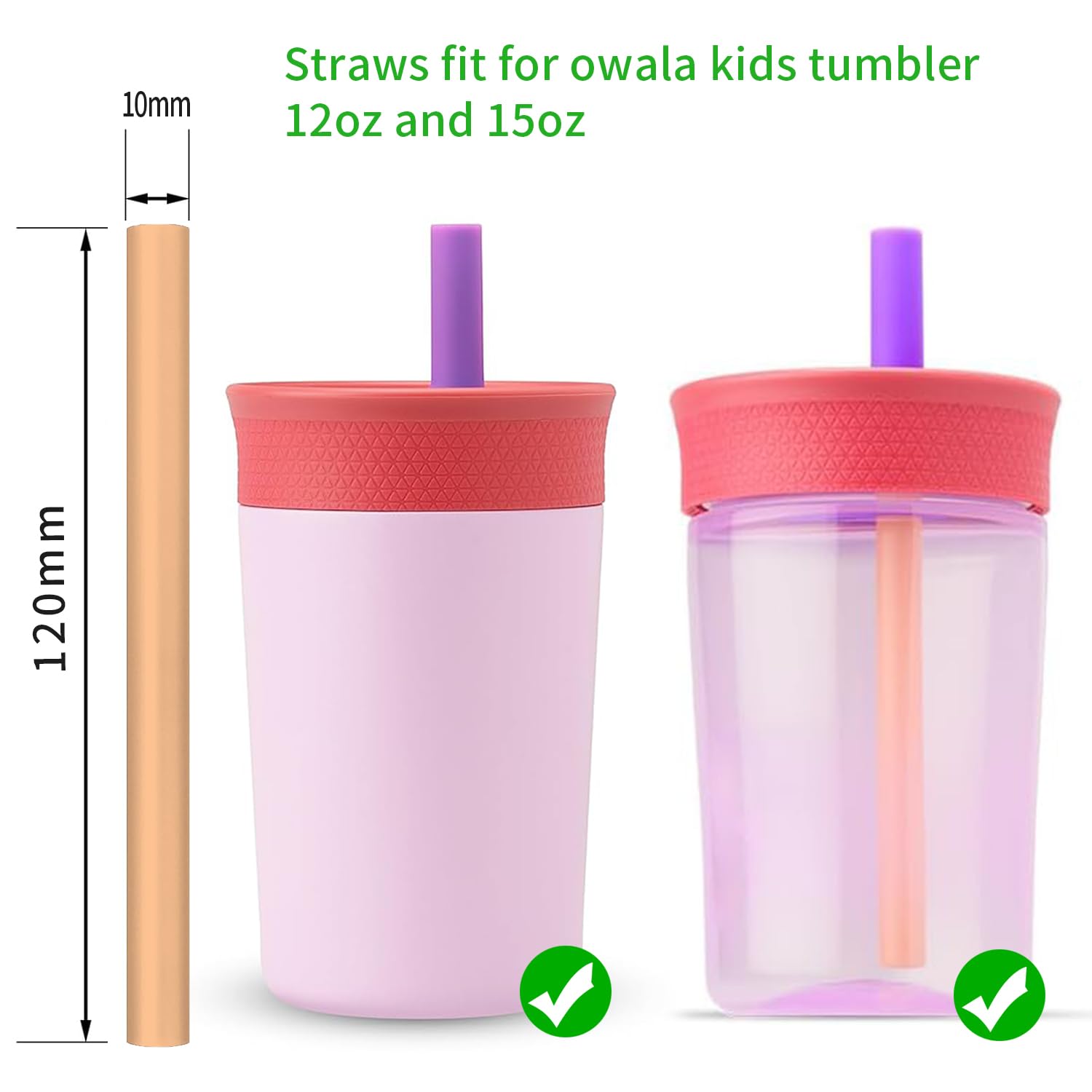 Owala Kids Tumbler Replacement Straws - 6 Pack with Brush for 12oz & 15oz Bottles - Perfect for School & Travel