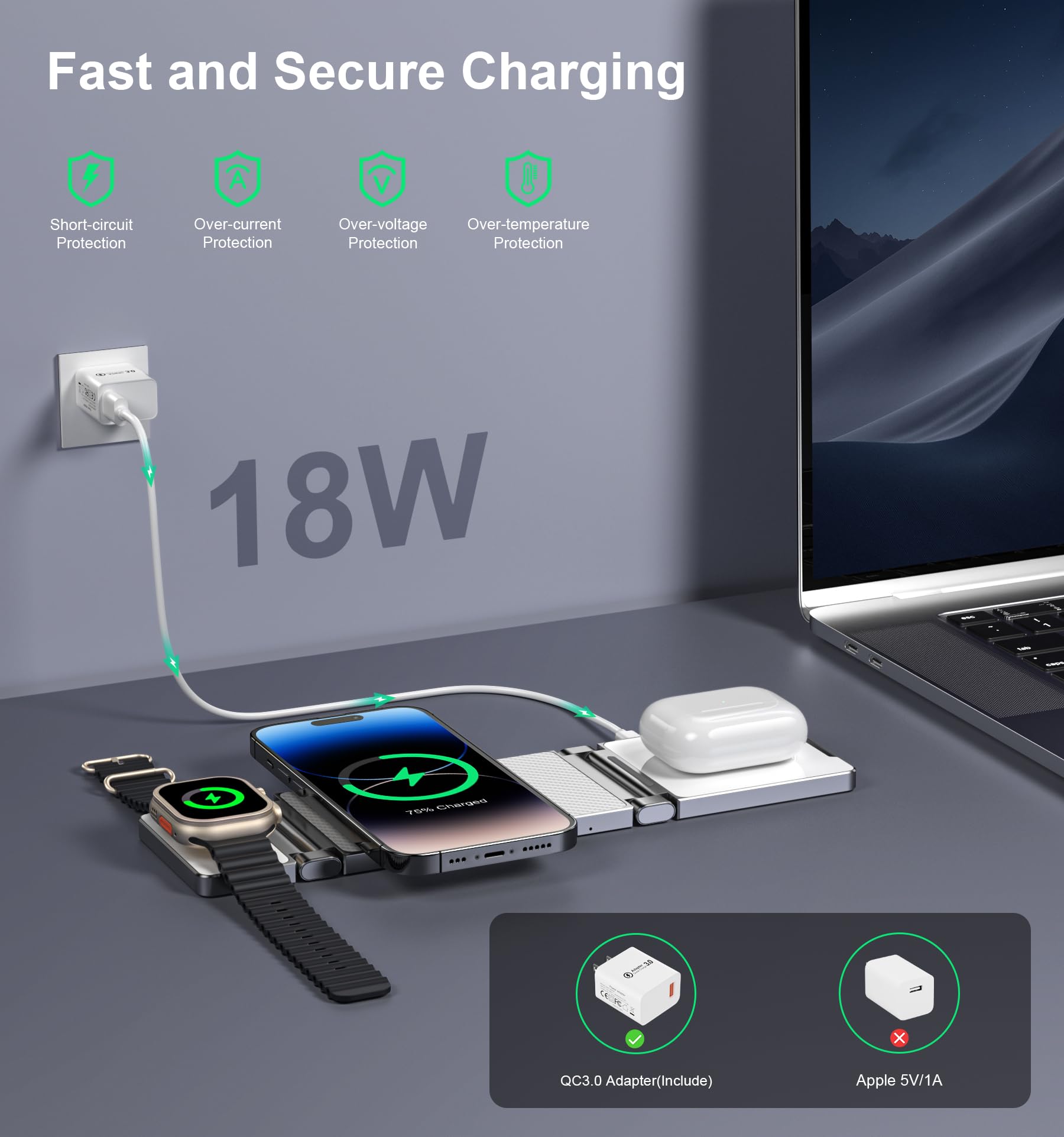 REOKILY 3-in-1 Magnetic Wireless Charging Station - Fast Charging Stand for iPhone 15/14/13/12 Pro/Max/Mini, Apple Watch & AirPods (1/2/3/Pro) | Bedside Nightstand Charger, Office Desk Organizer, Travel Companion