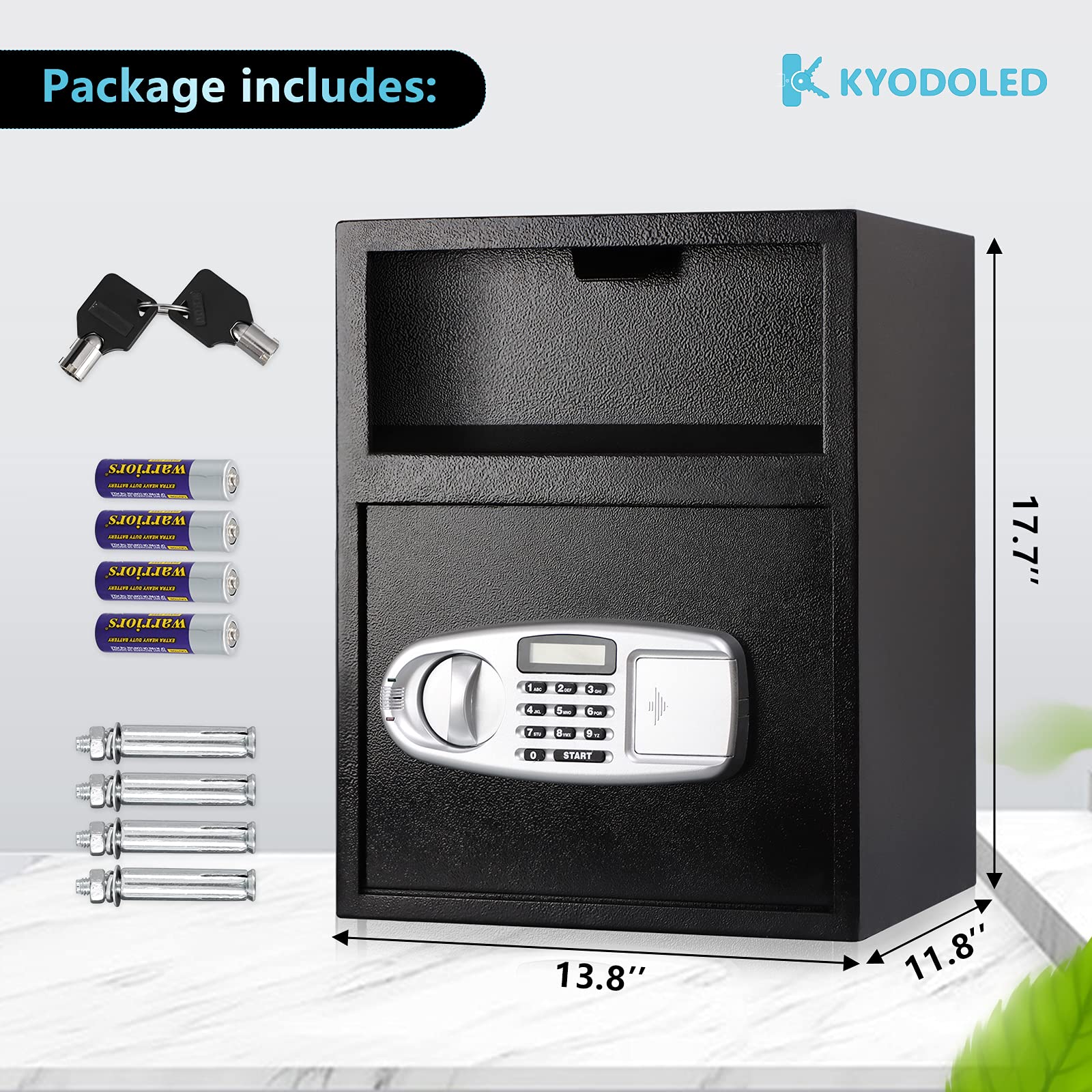 KYODOLED Digital Safe Box - Electronic Steel Security Safe with Keypad & Emergency Keys, 17.7